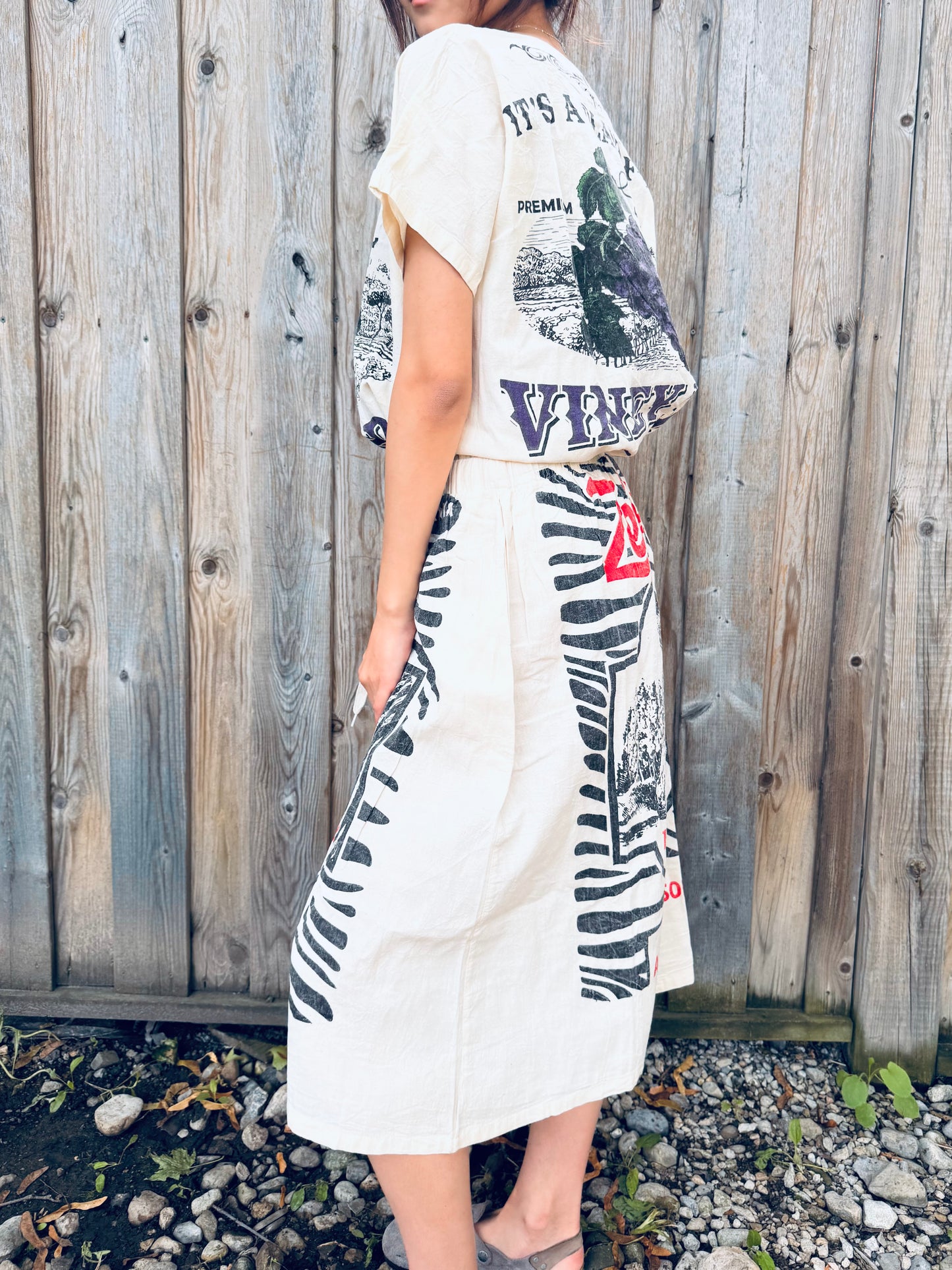 Zebra Potato Sack Midi Skirt – Reworked Vintage Style |