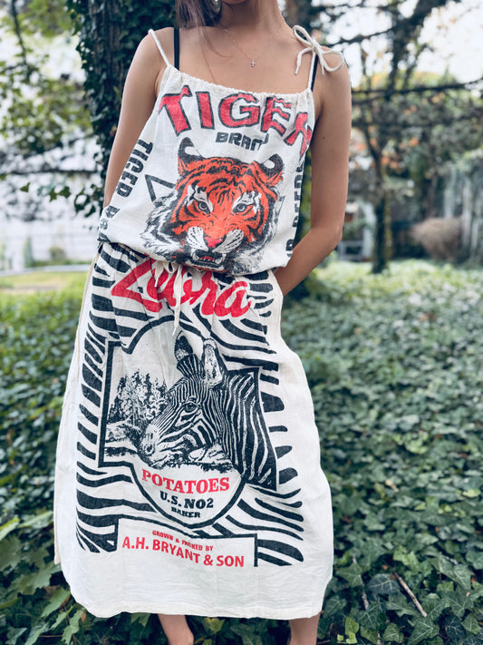 Zebra Potato Sack Midi Skirt – Reworked Vintage Style |