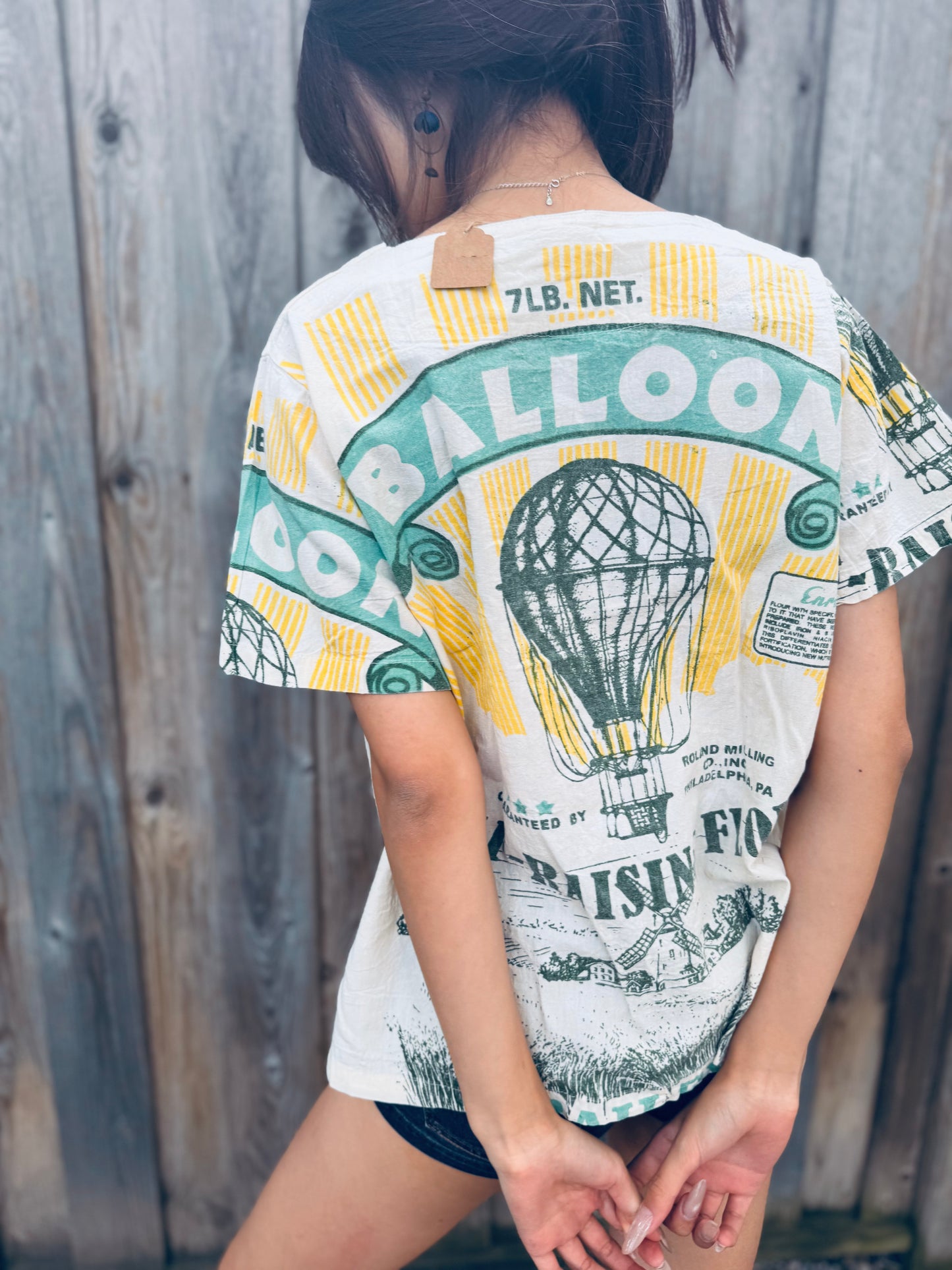 Vintage Balloon Flour Graphic V-Neck Blouse