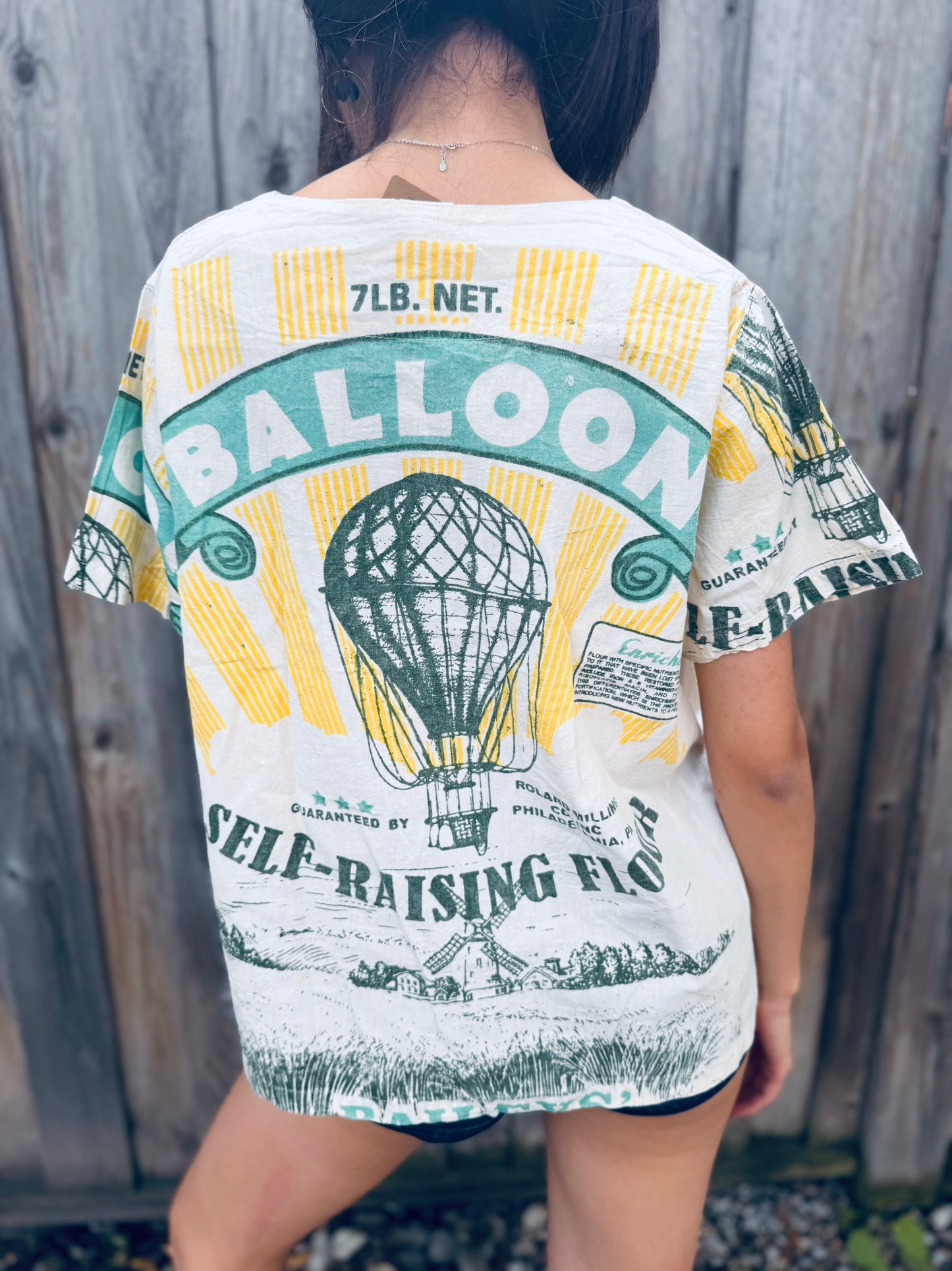 Vintage Balloon Flour Graphic V-Neck Blouse