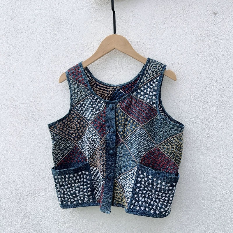 Hand-Embroidered Patchwork Vest | Artisan Made | One-of-a-Kind | Thailand