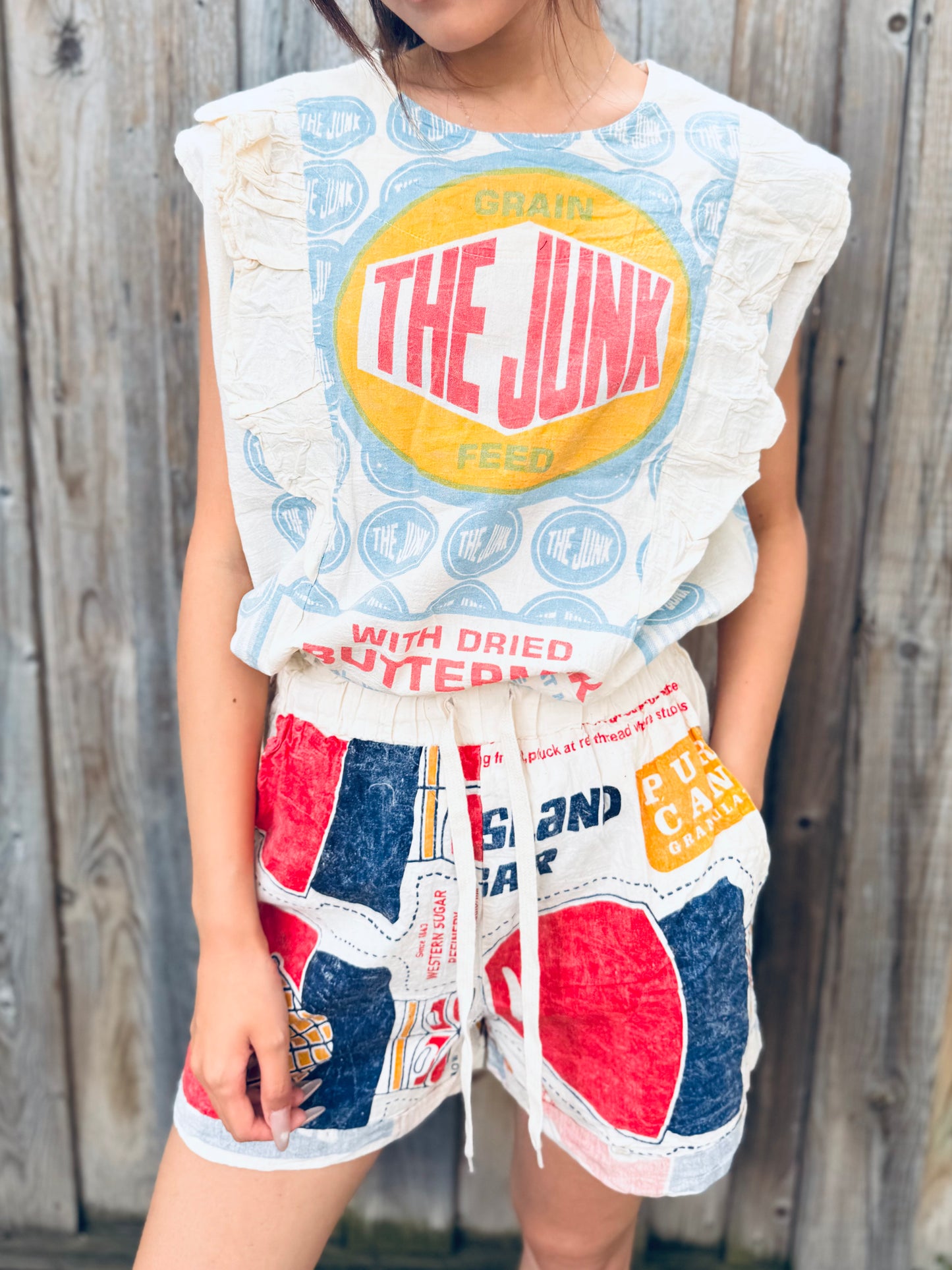 “Junk Feed” Upcycled Ruffle Blouse – Limited Edition