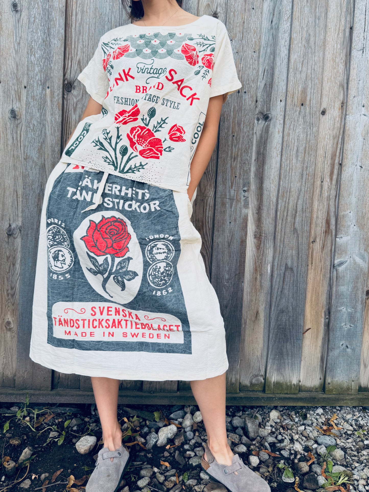 Vintage Floral Sack Top – Red Rose Print
