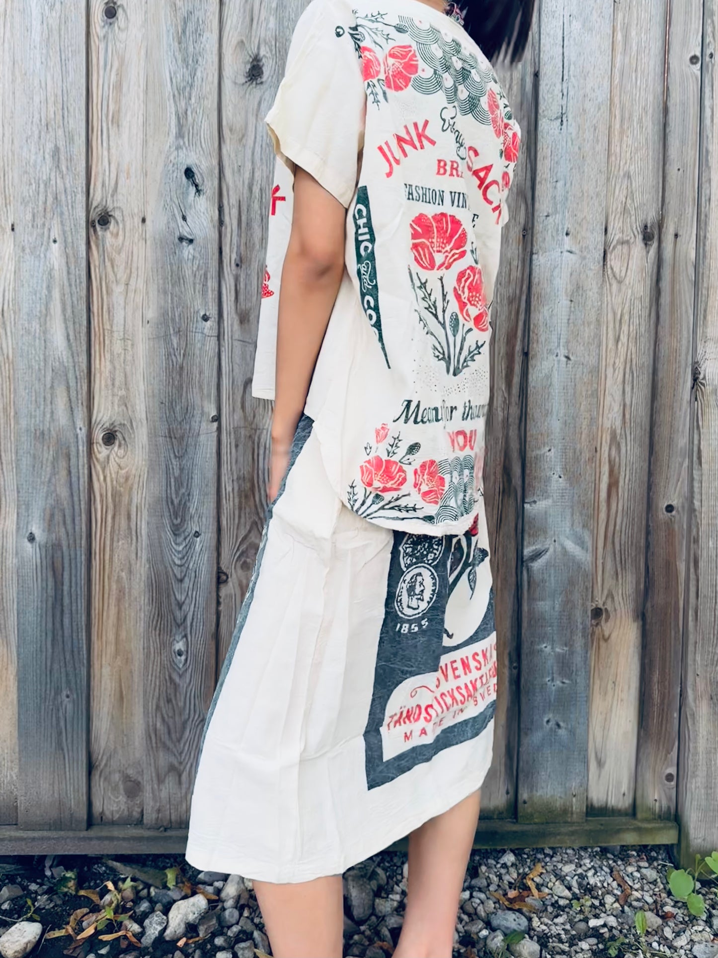 Vintage Floral Sack Top – Red Rose Print