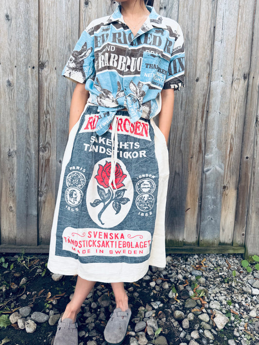 🖤 Red Rose Vintage Sack Skirt – Made in Thailand