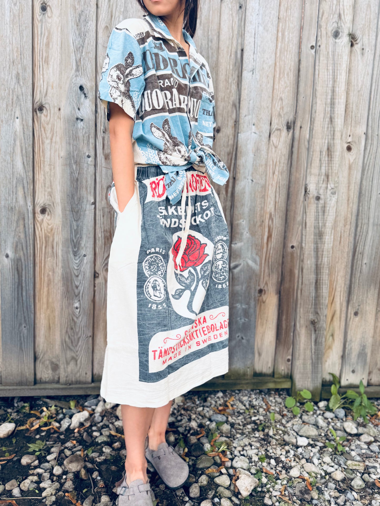 🐇 Washed Cotton Rice Sack Shirt – Red Rabbit Graphic