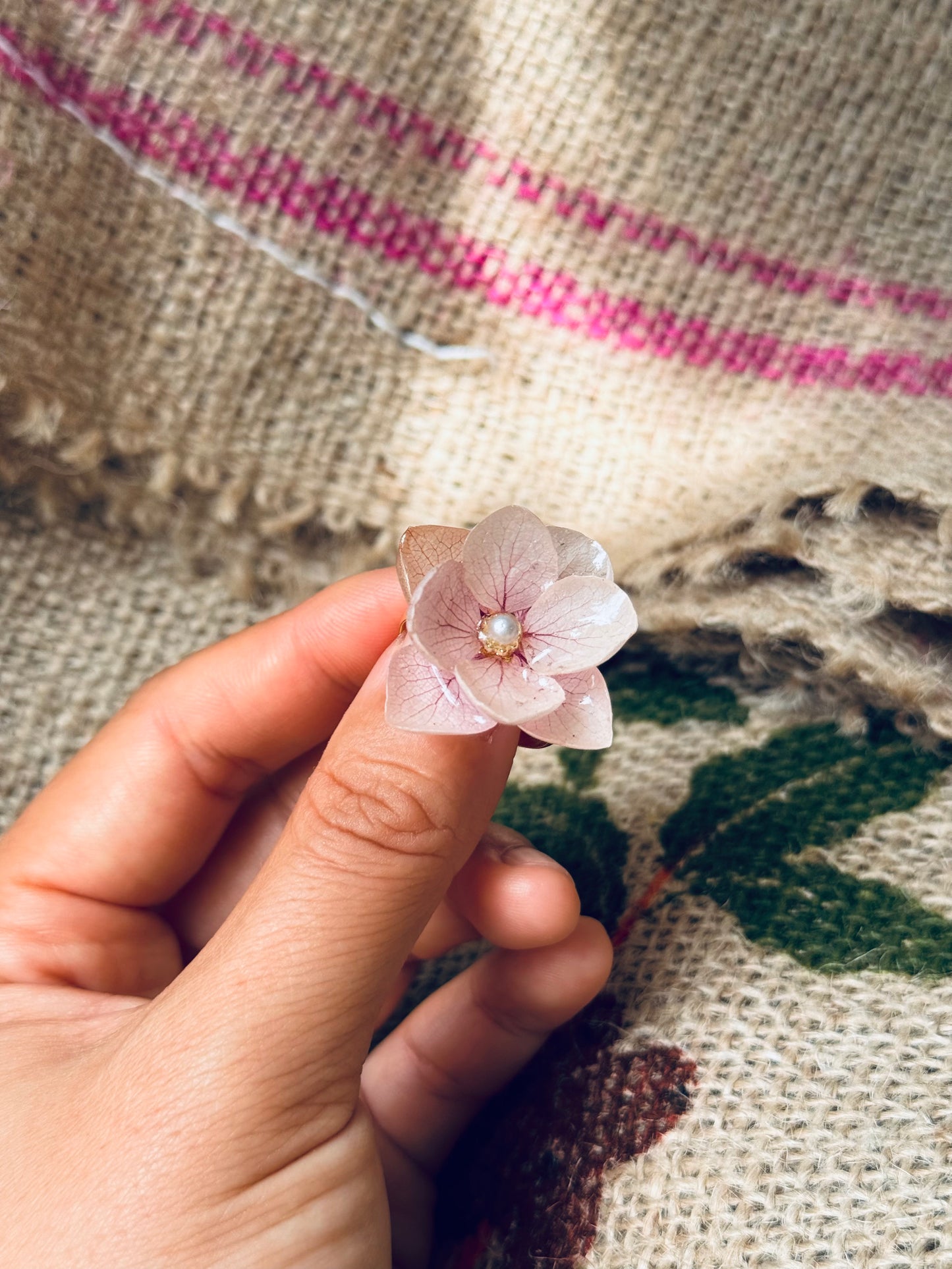 Real Dried Hydrangea Adjustable Ring – 14K Gold‑Filled