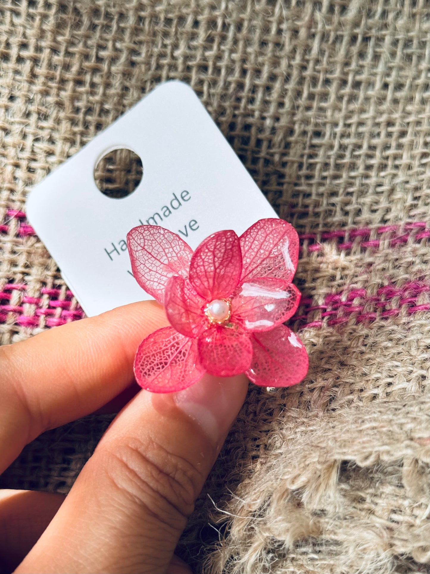 Real Dried Hydrangea Adjustable Ring – 14K Gold‑Filled