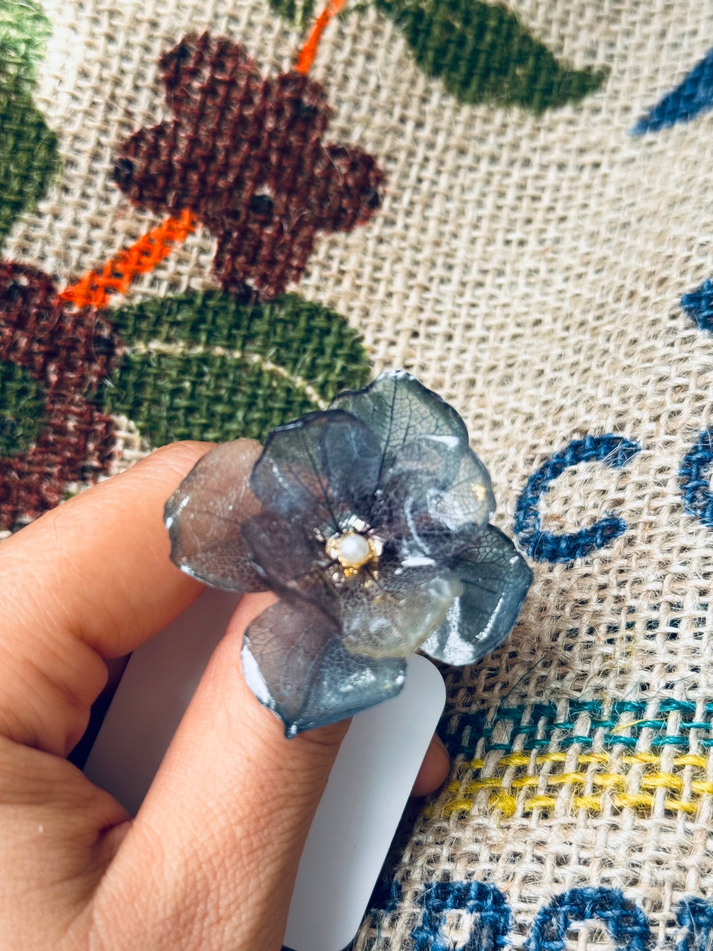 Real Dried Hydrangea Adjustable Ring – 14K Gold‑Filled