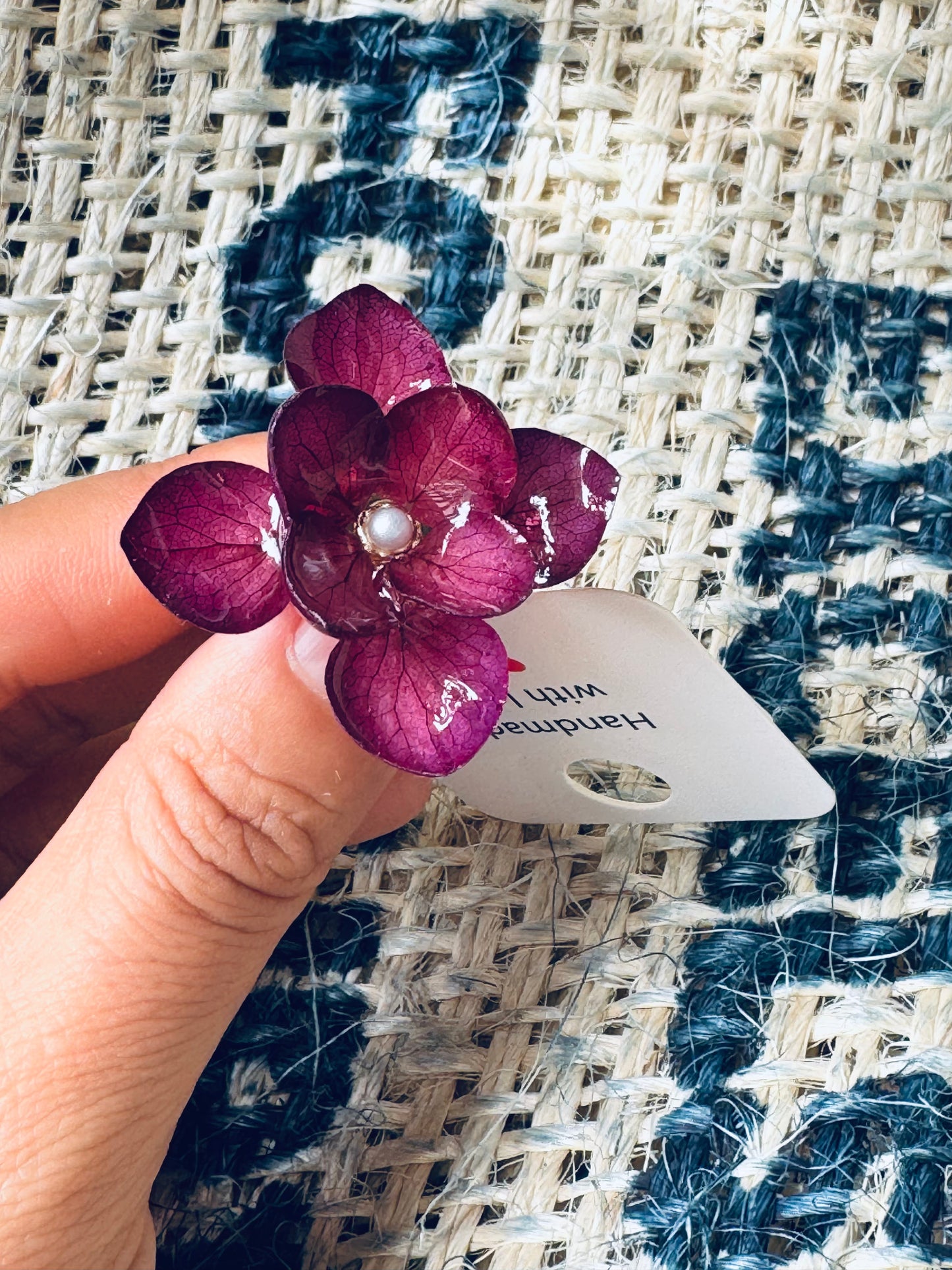 Real Dried Hydrangea Adjustable Ring – 14K Gold‑Filled