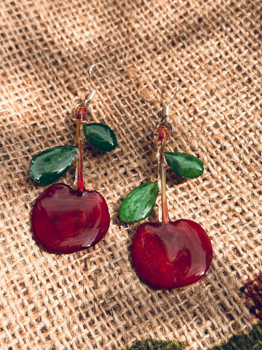 Real Cherry Drop Earrings – Silver Loop