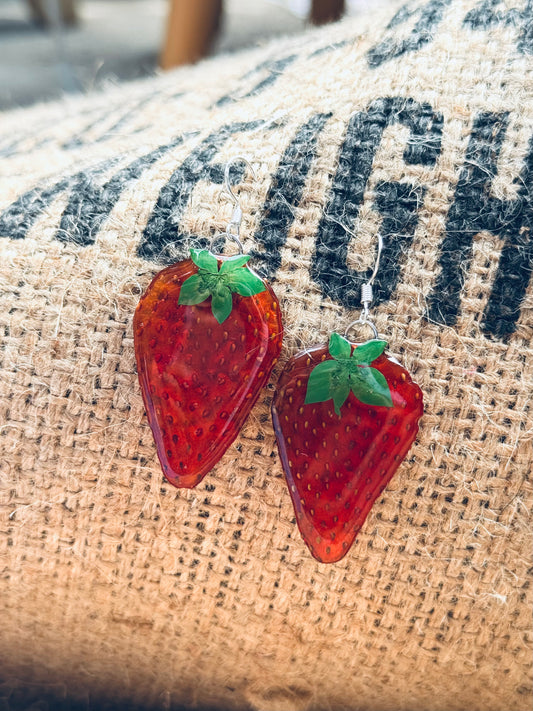 Real Strawberry Slice Earrings