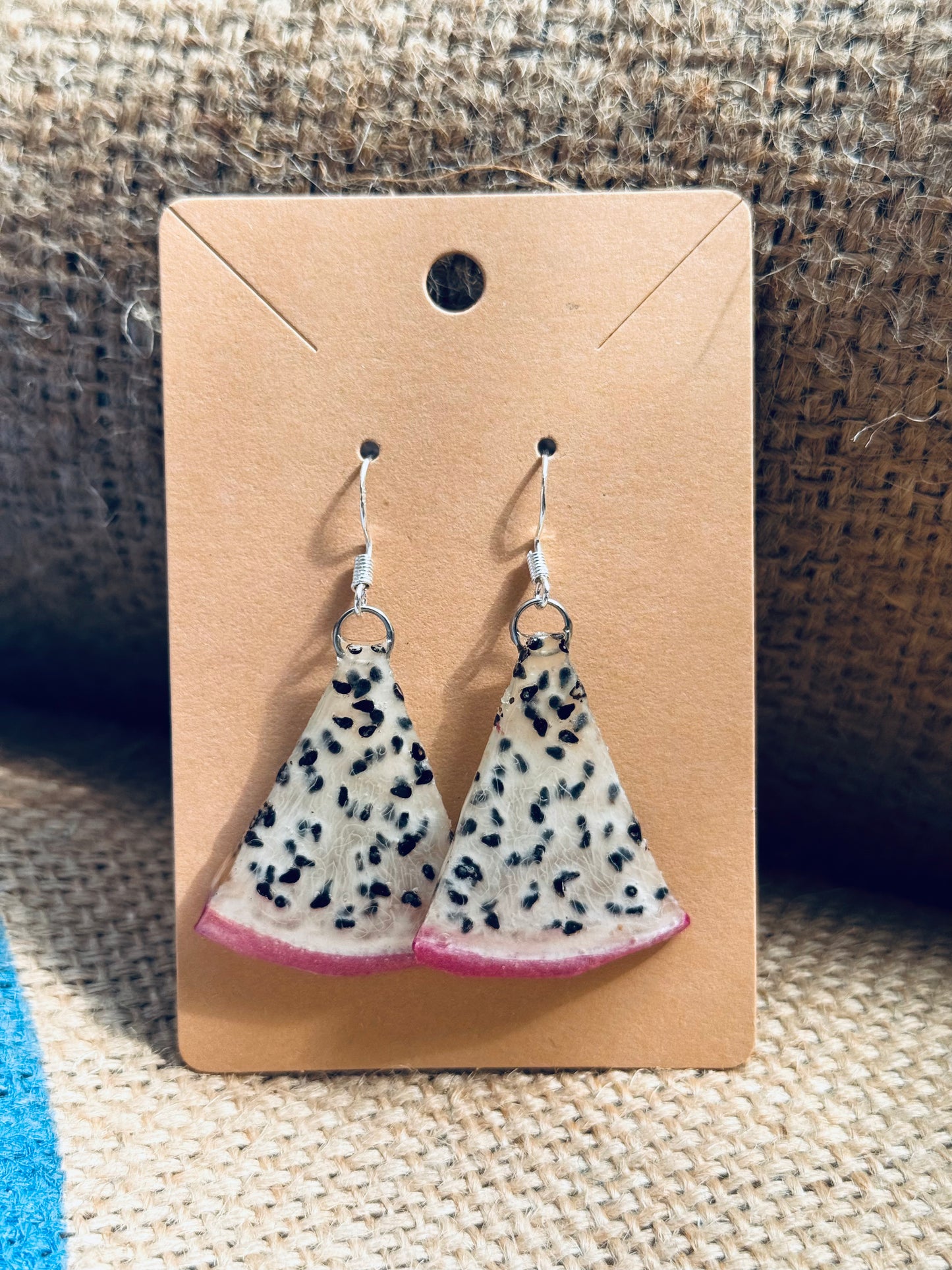 Real Dragon Fruit Slice Earrings – Silver Hooks