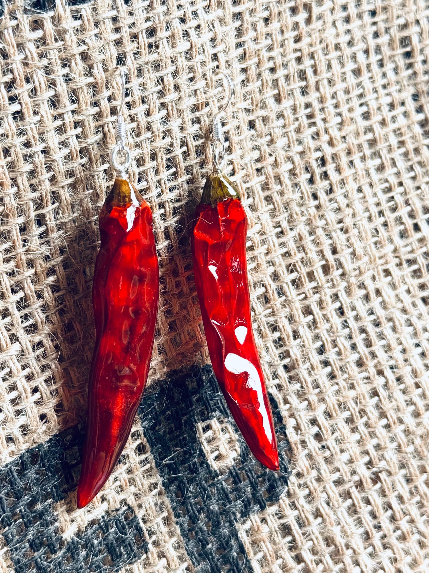 Fiery Red Pepper Earrings – Silver Hoops