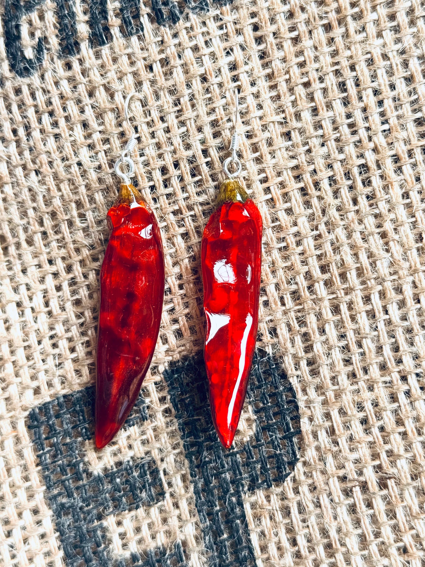 Fiery Red Pepper Earrings – Silver Hoops