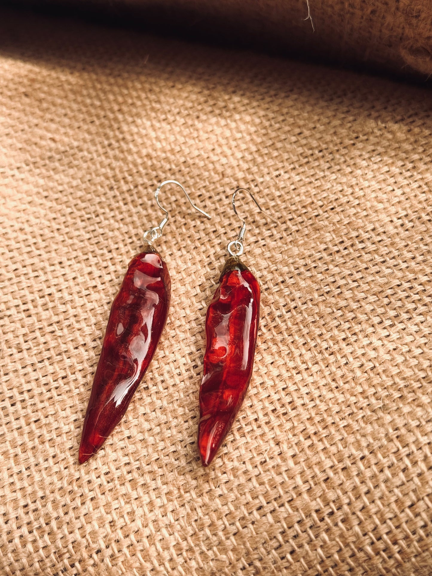 Fiery Red Pepper Earrings – Silver Hoops