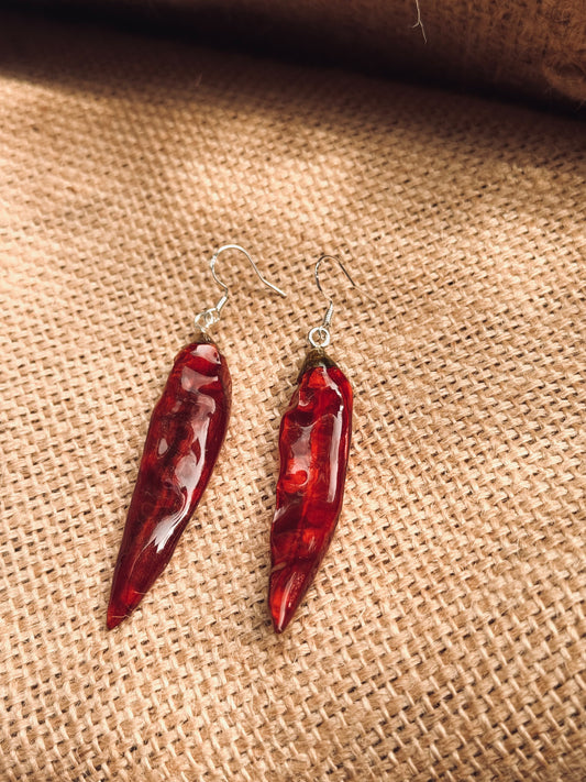 Fiery Red Pepper Earrings – Silver Hoops