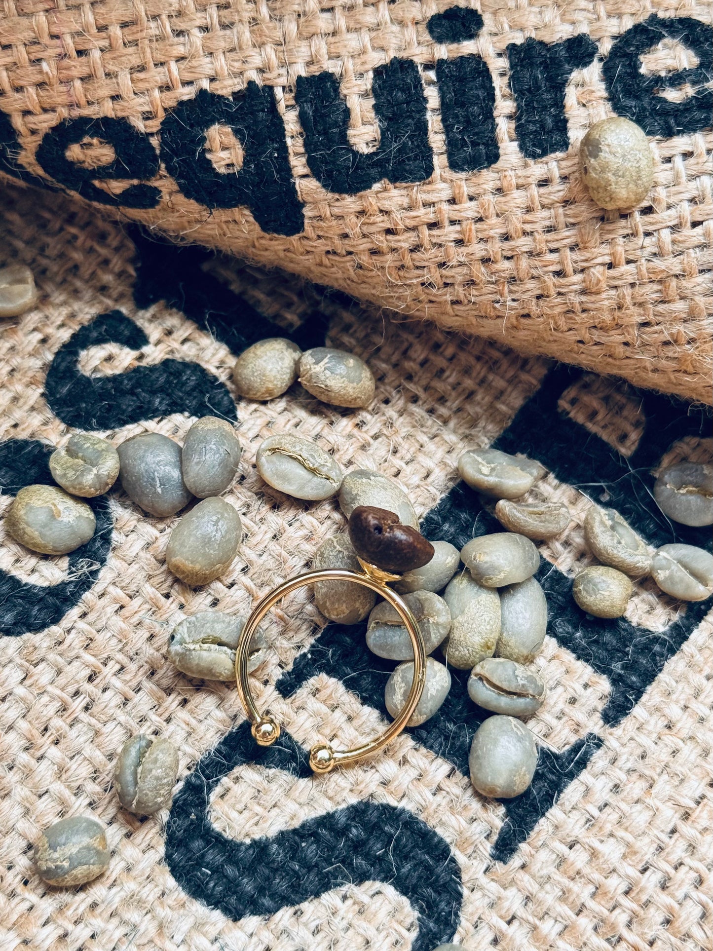 Handcrafted Coffee Bean Ring – Adjustable 14k Gold‑Plated