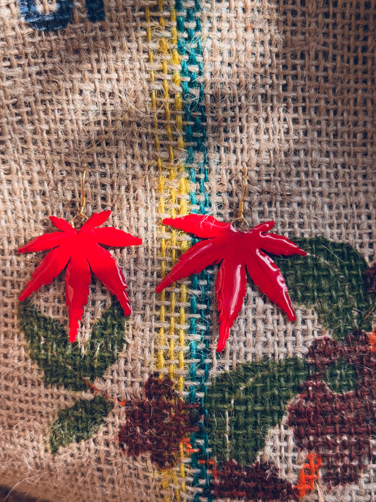 Red Maple Leaf Earrings – Nature’s Flame in Resin
