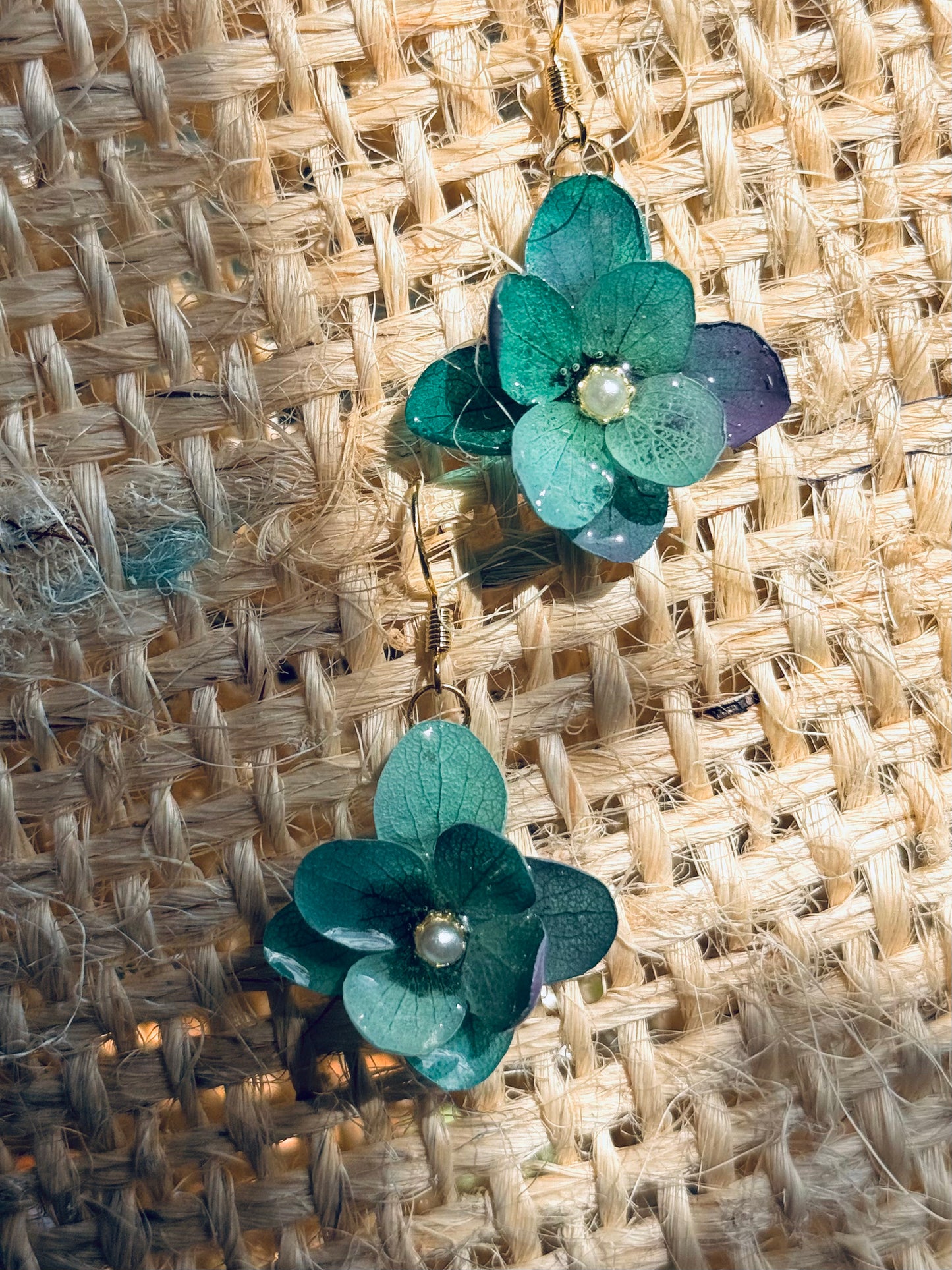 Emerald Bloom Hydrangea Earrings – With Pearl Accents