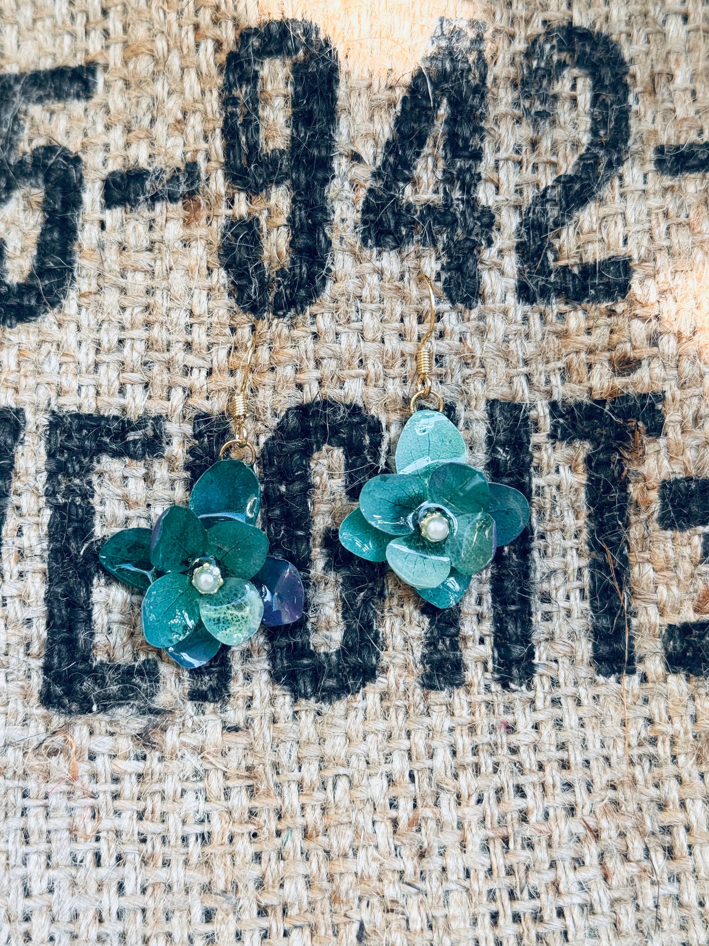 Emerald Bloom Hydrangea Earrings – With Pearl Accents