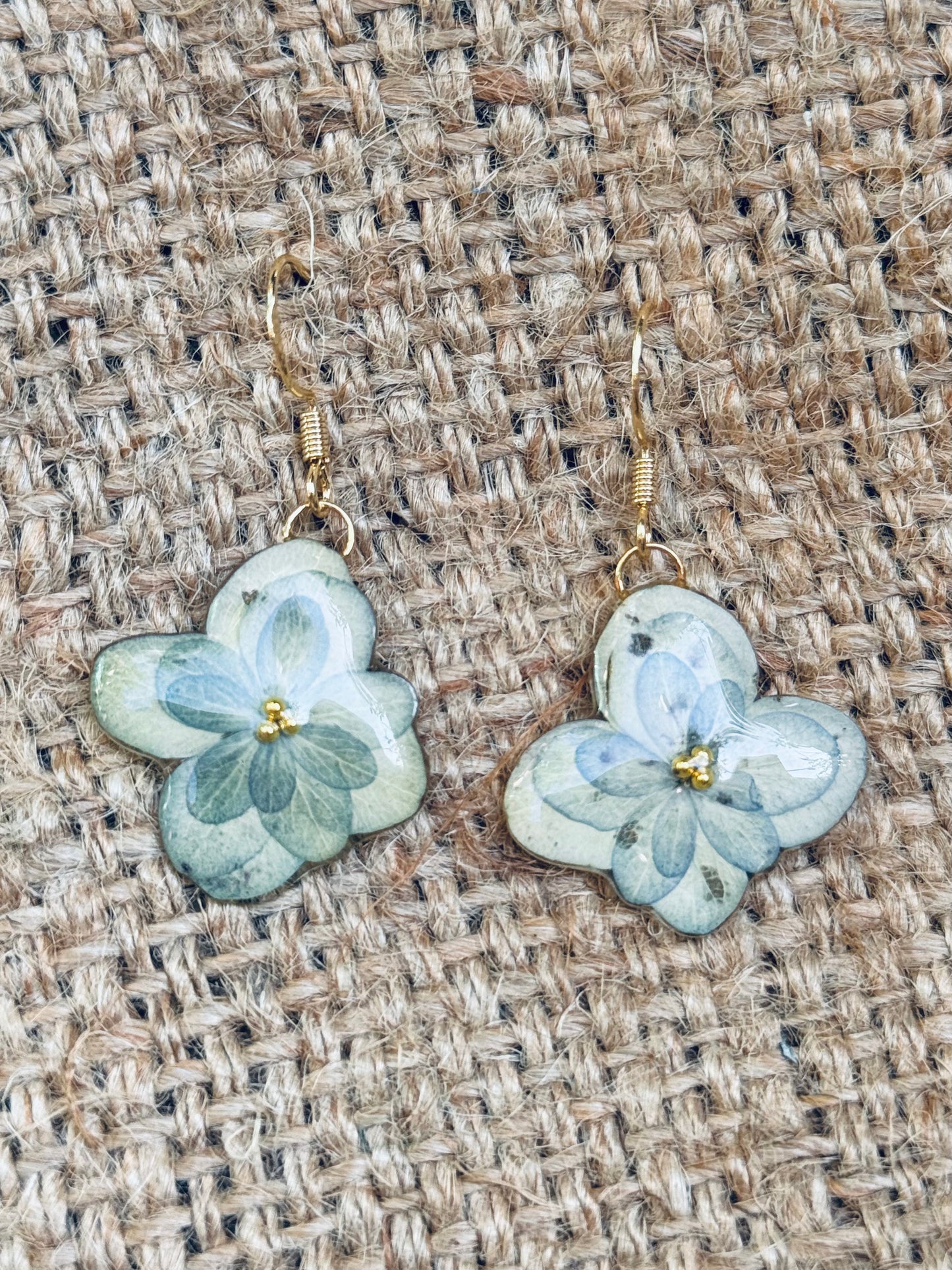 Antique Green Hydrangea Petal Earrings – 14k Gold‑Plated