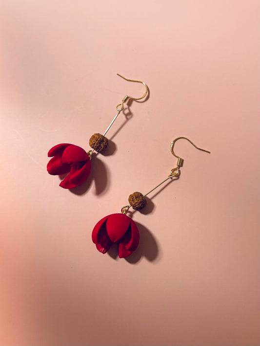 ❤️ Red Bodhi Blossom Earrings – 14k Gold