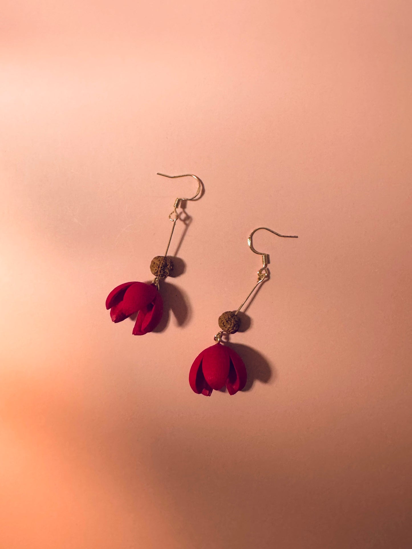 ❤️ Red Bodhi Blossom Earrings – 14k Gold