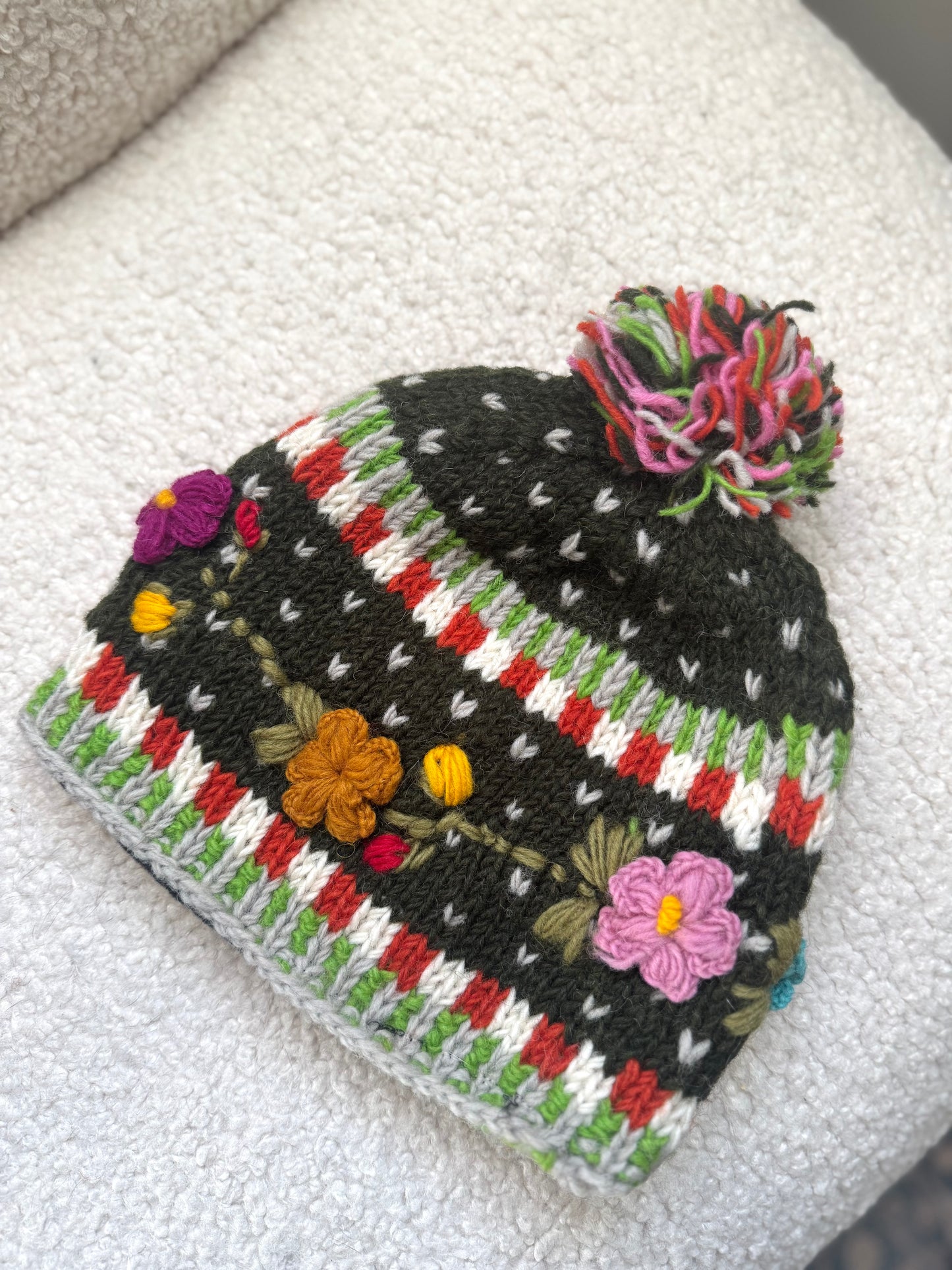 ❄️ Handmade Floral Wool Knit Hat