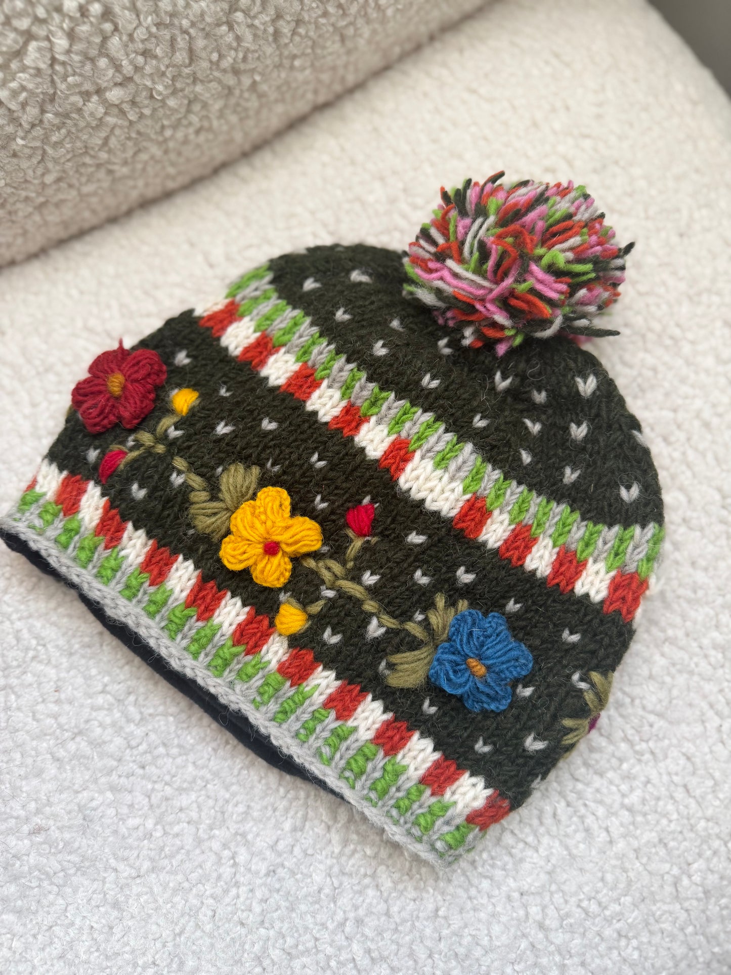 ❄️ Handmade Floral Wool Knit Hat