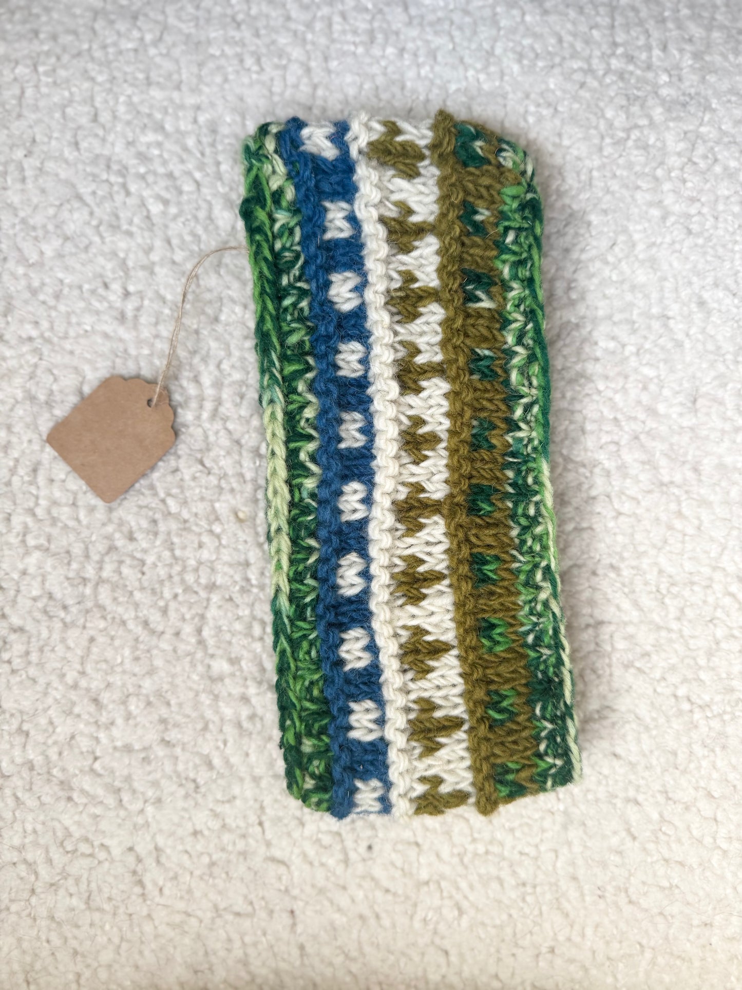 Hand Knit Wool Ear Warmer Headband – Fleece Lined, One of a Kind, Handmade in Nepal