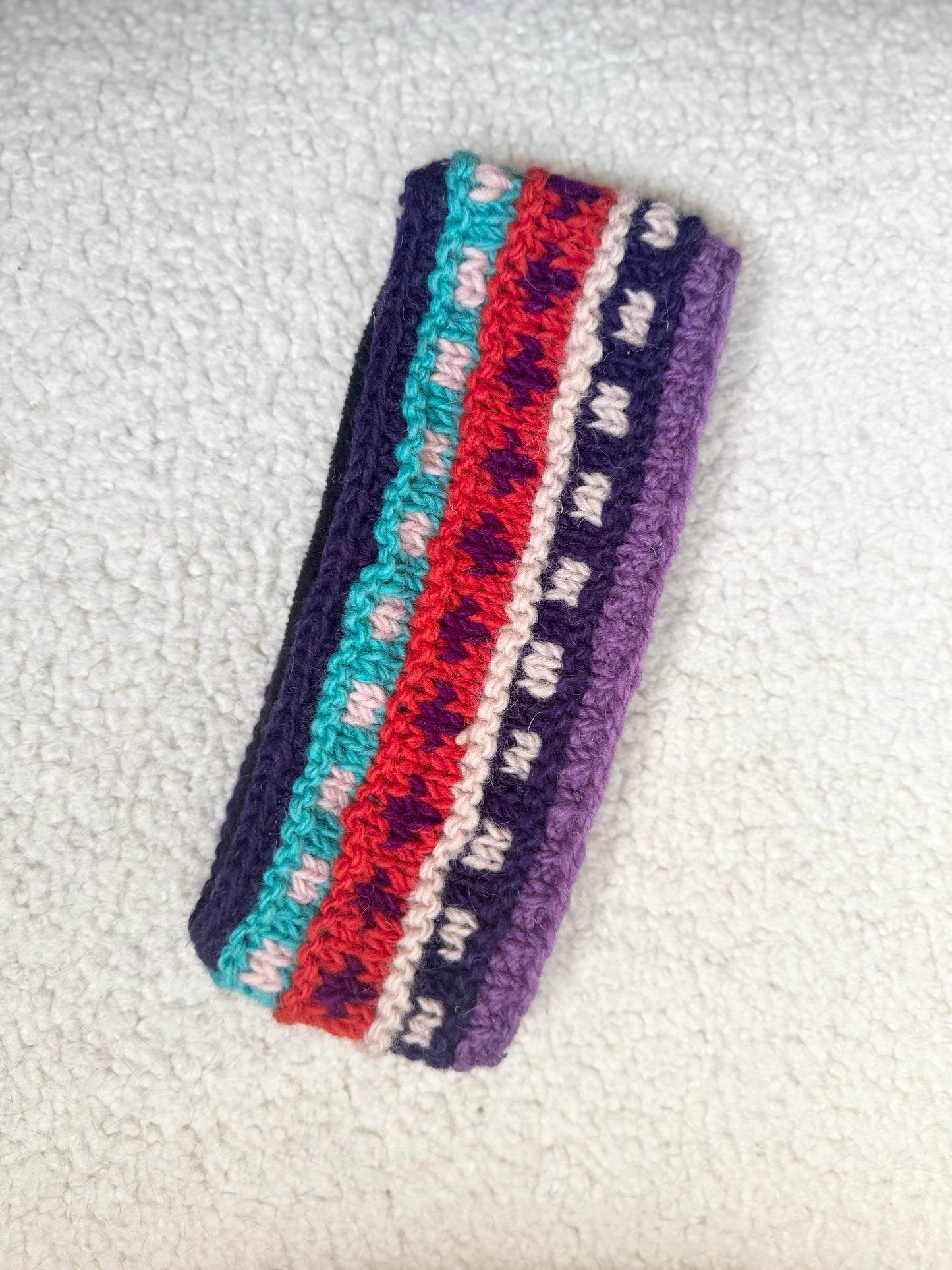 Hand Knit Wool Ear Warmer Headband – Fleece Lined, One of a Kind, Handmade in Nepal