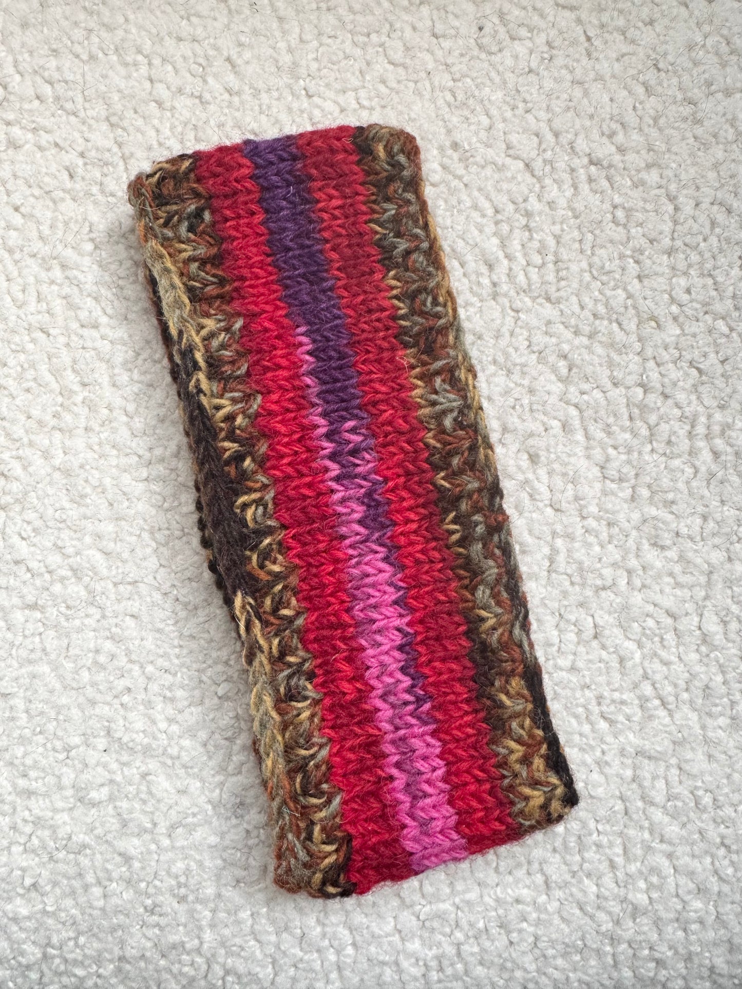 Hand Knit Wool Ear Warmer Headband – Fleece Lined, One of a Kind, Handmade in Nepal