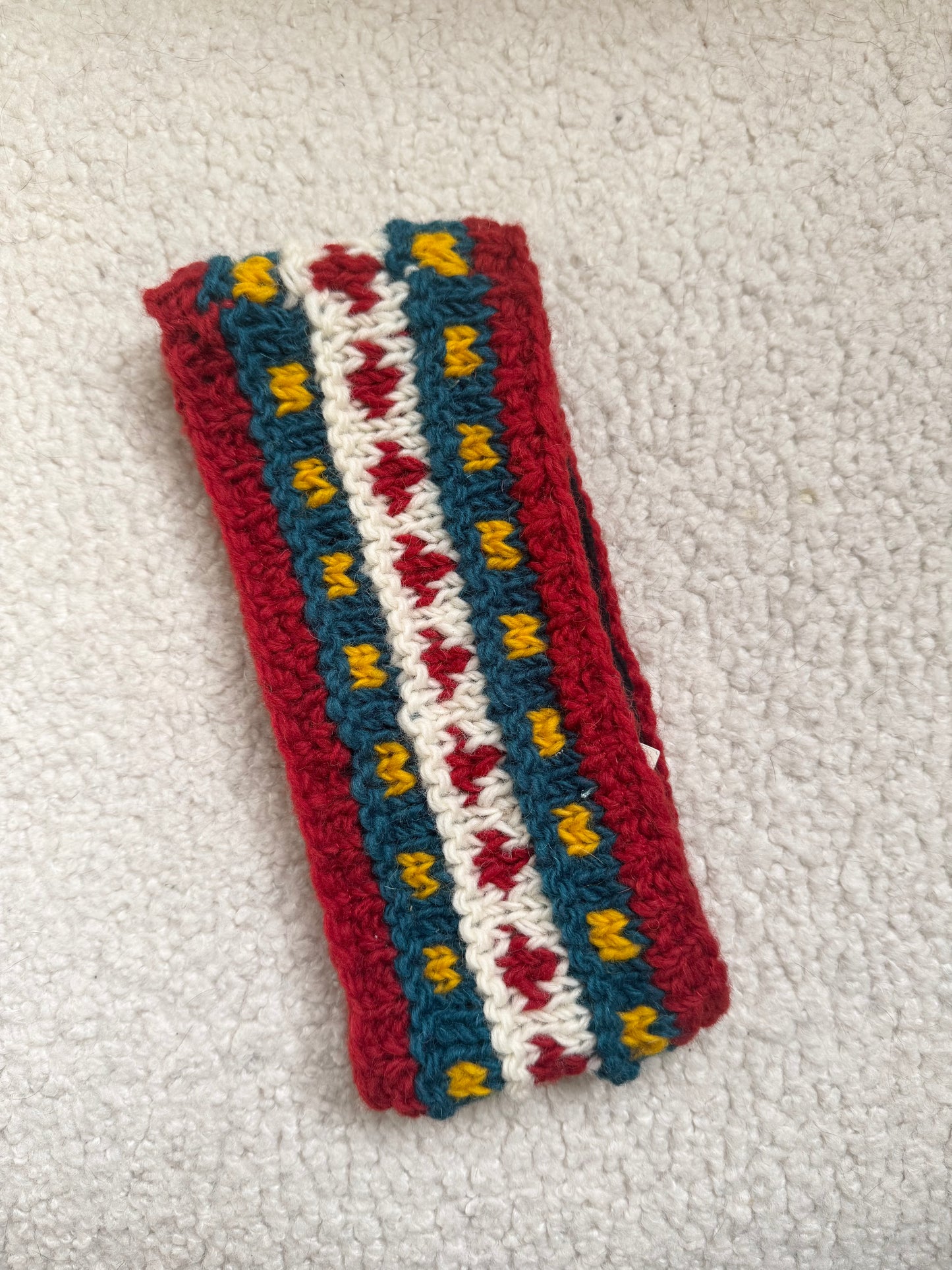 Hand Knit Wool Ear Warmer Headband – Fleece Lined, One of a Kind, Handmade in Nepal