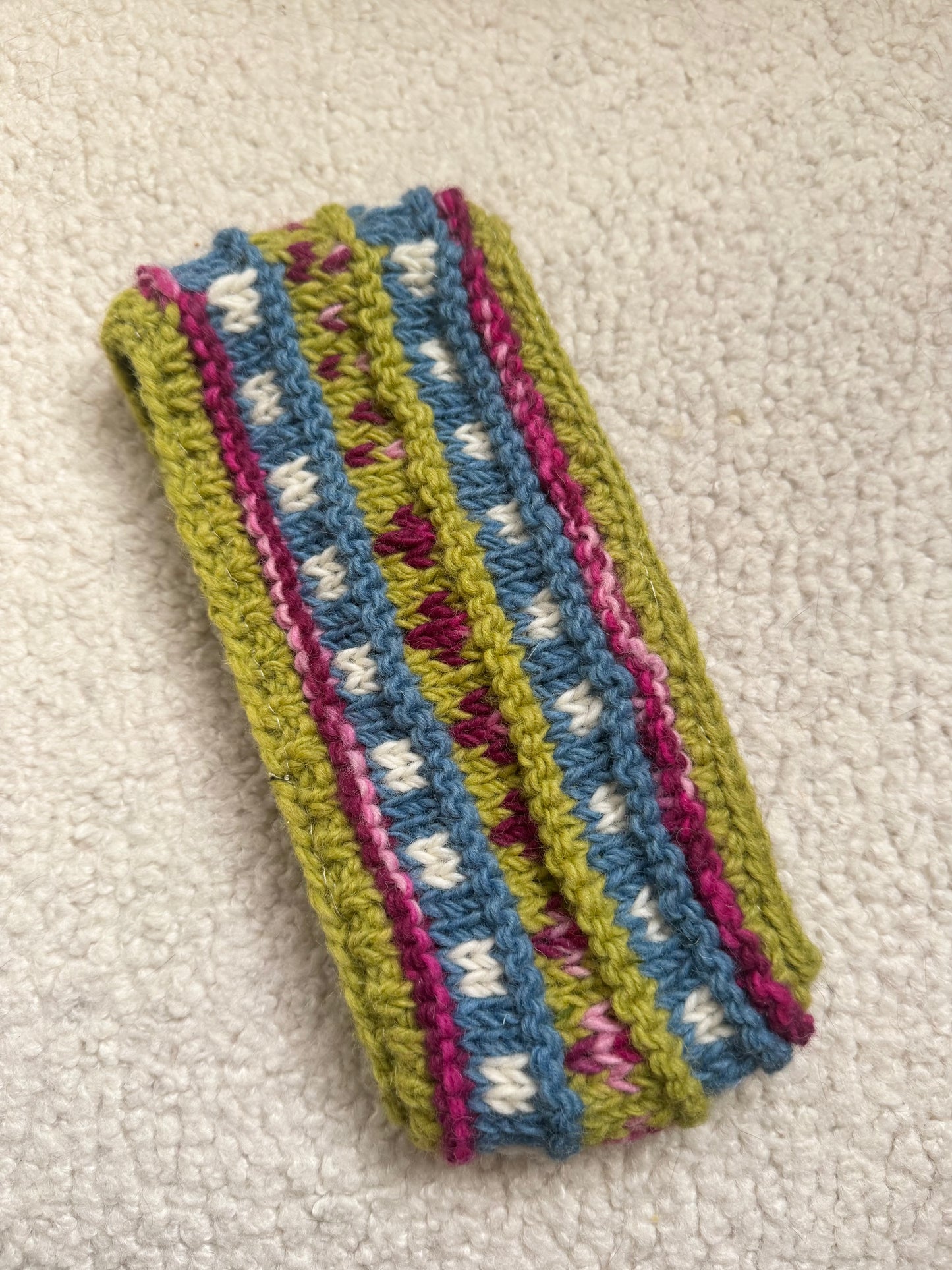 Hand Knit Wool Ear Warmer Headband – Fleece Lined, One of a Kind, Handmade in Nepal