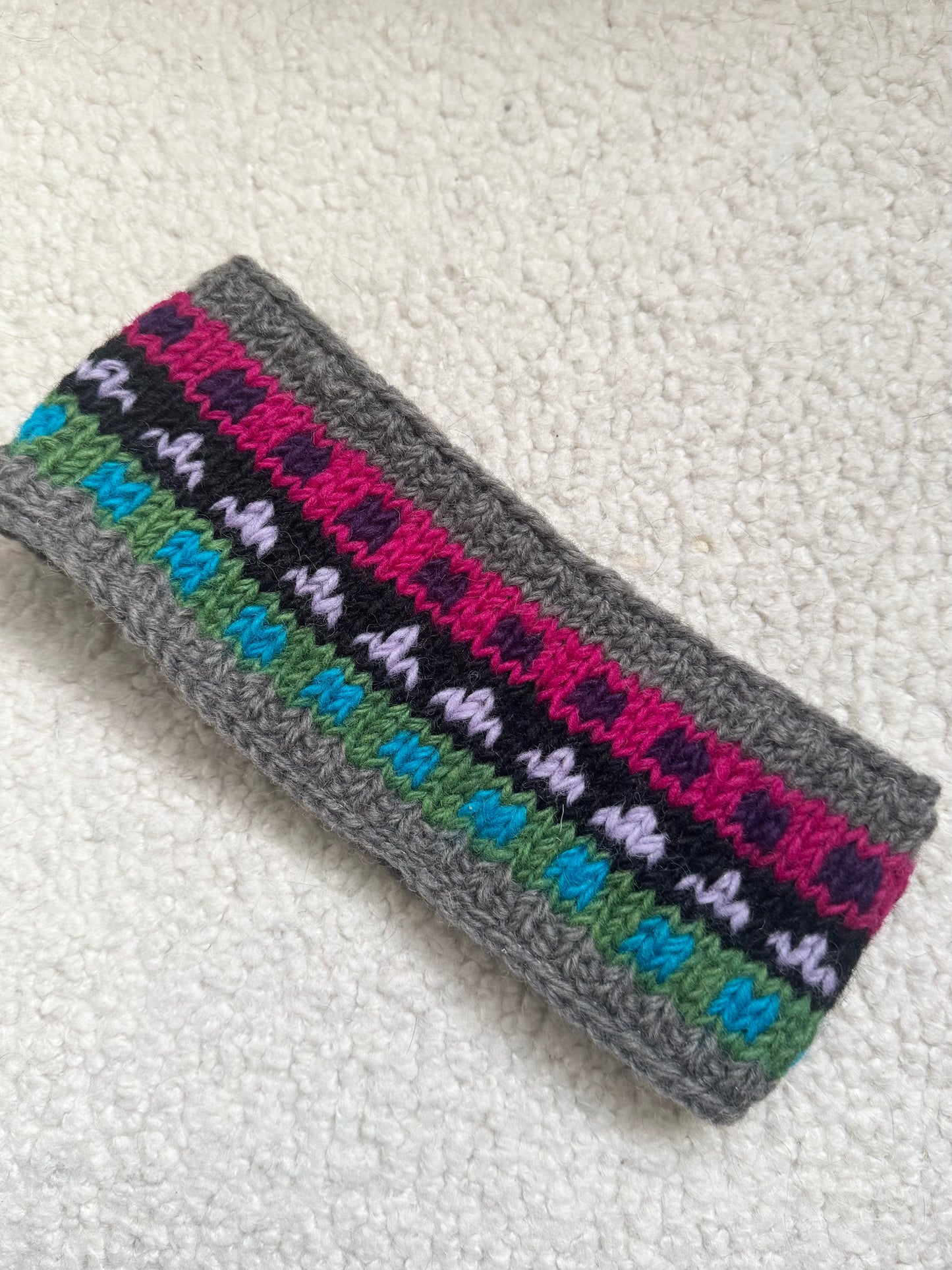 Hand Knit Wool Ear Warmer Headband – Fleece Lined, One of a Kind, Handmade in Nepal