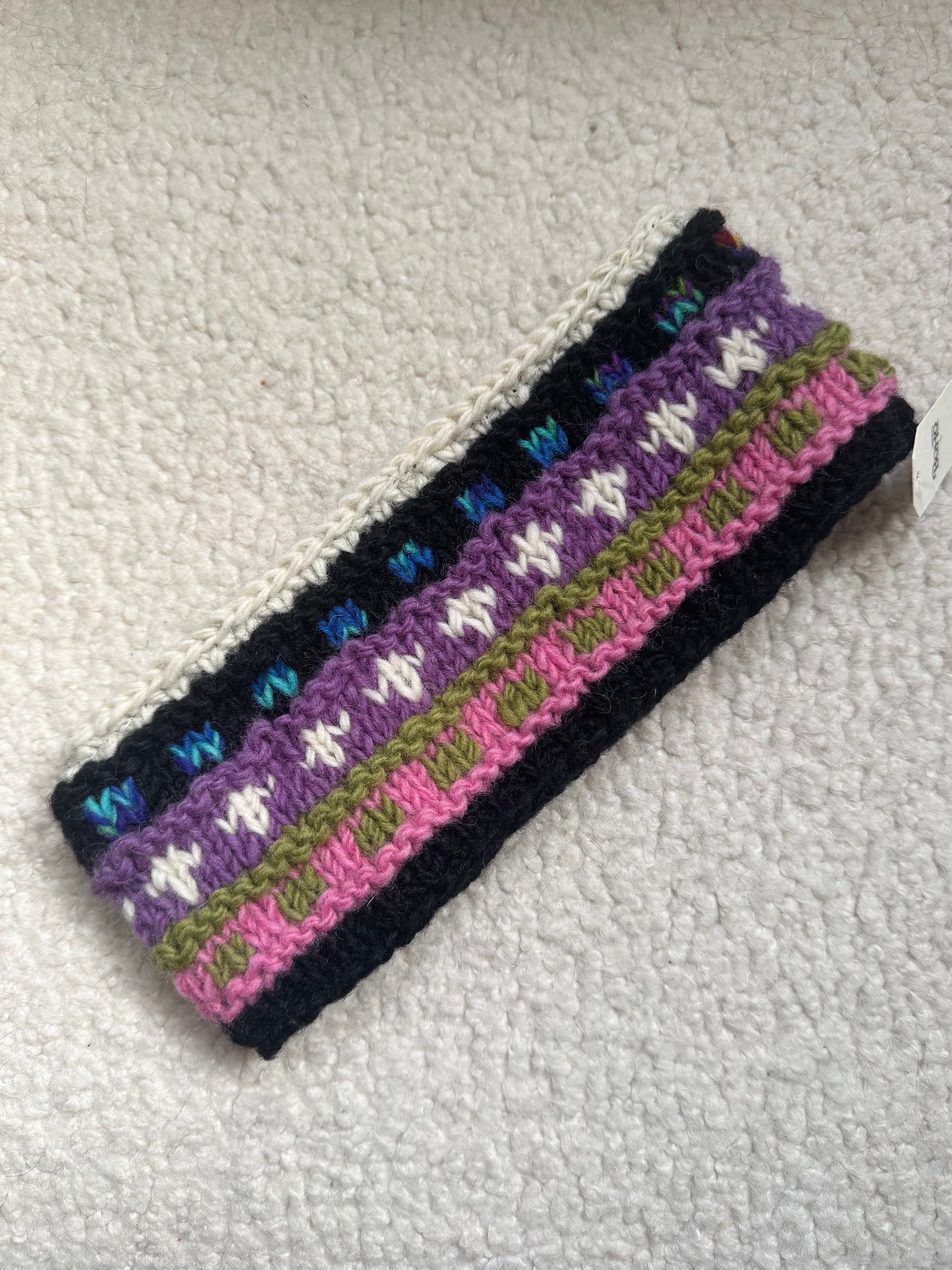 Hand Knit Wool Ear Warmer Headband – Fleece Lined, One of a Kind, Handmade in Nepal