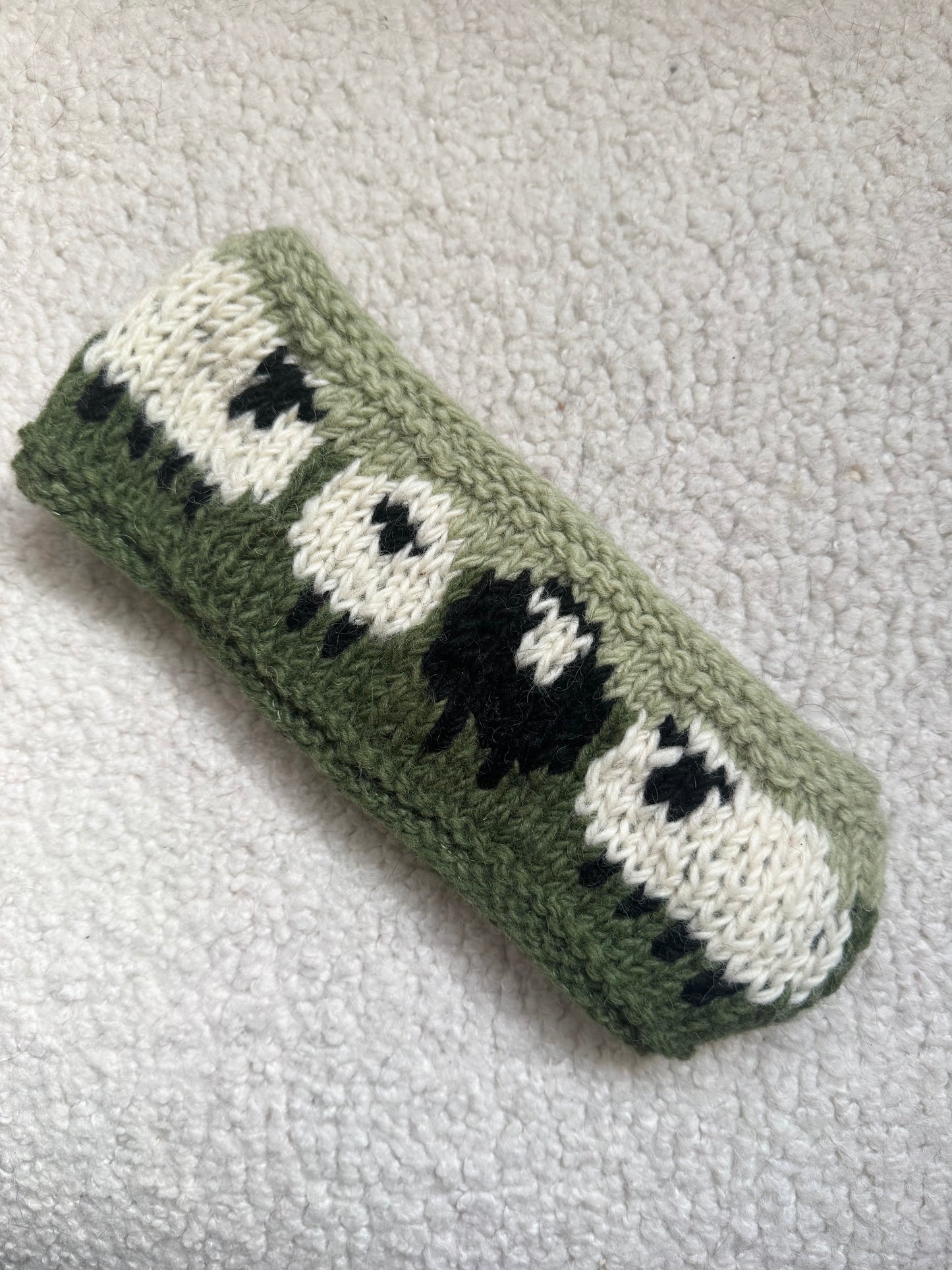 Hand Knit Wool Ear Warmer – Folk Sheepl Pattern | Fleece Lined | One of a Kind | Made in Nepal