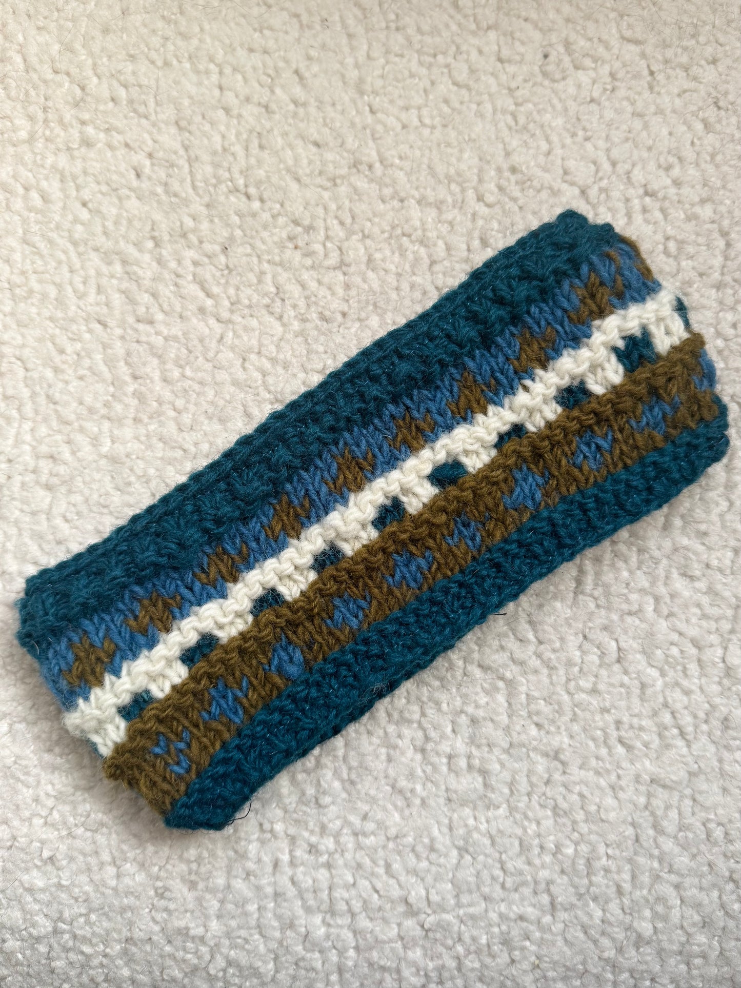 Hand Knit Wool Ear Warmer Headband – Fleece Lined, One of a Kind, Handmade in Nepal