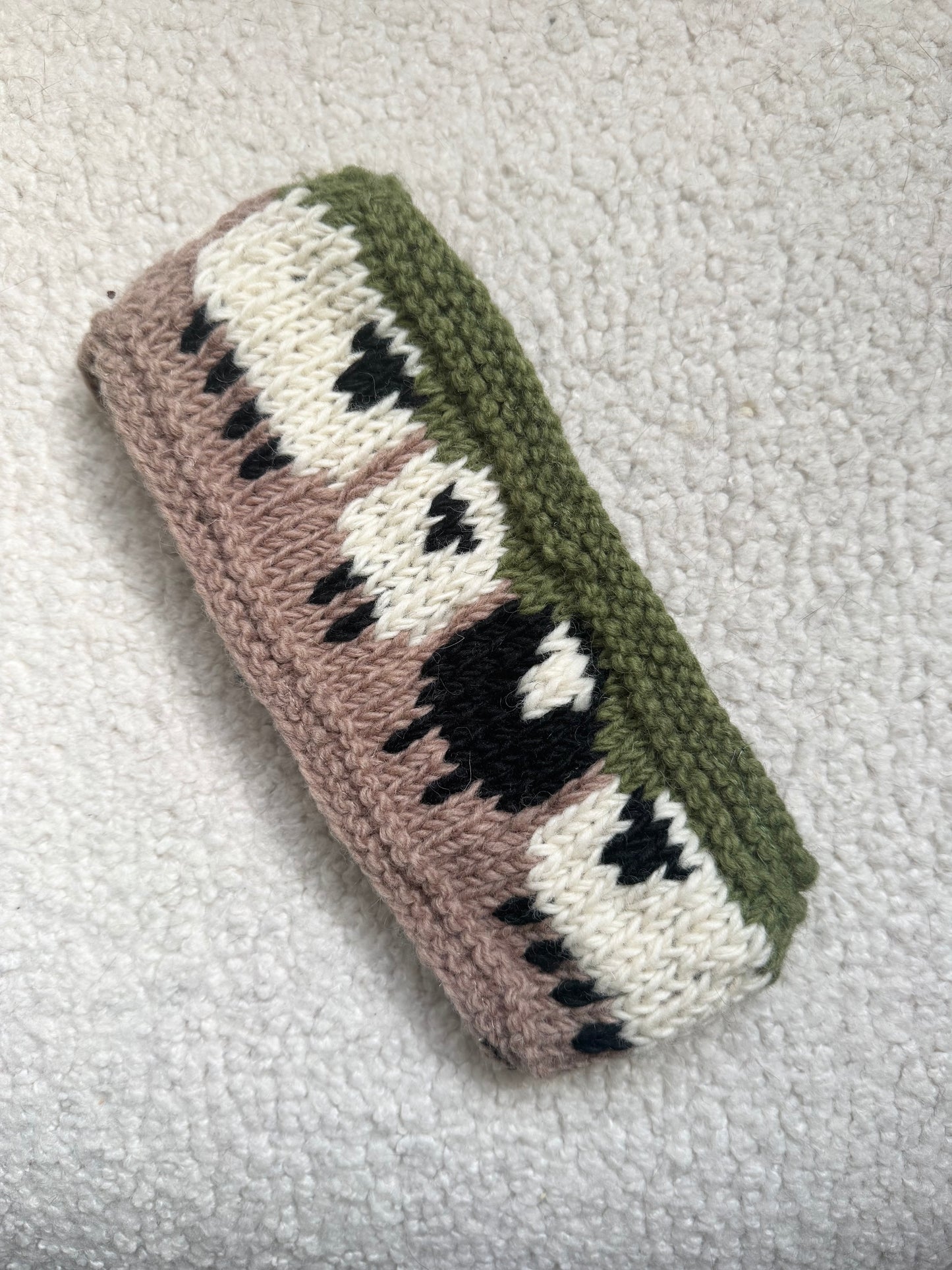 Hand Knit Wool Ear Warmer – Folk Sheepl Pattern | Fleece Lined | One of a Kind | Made in Nepal