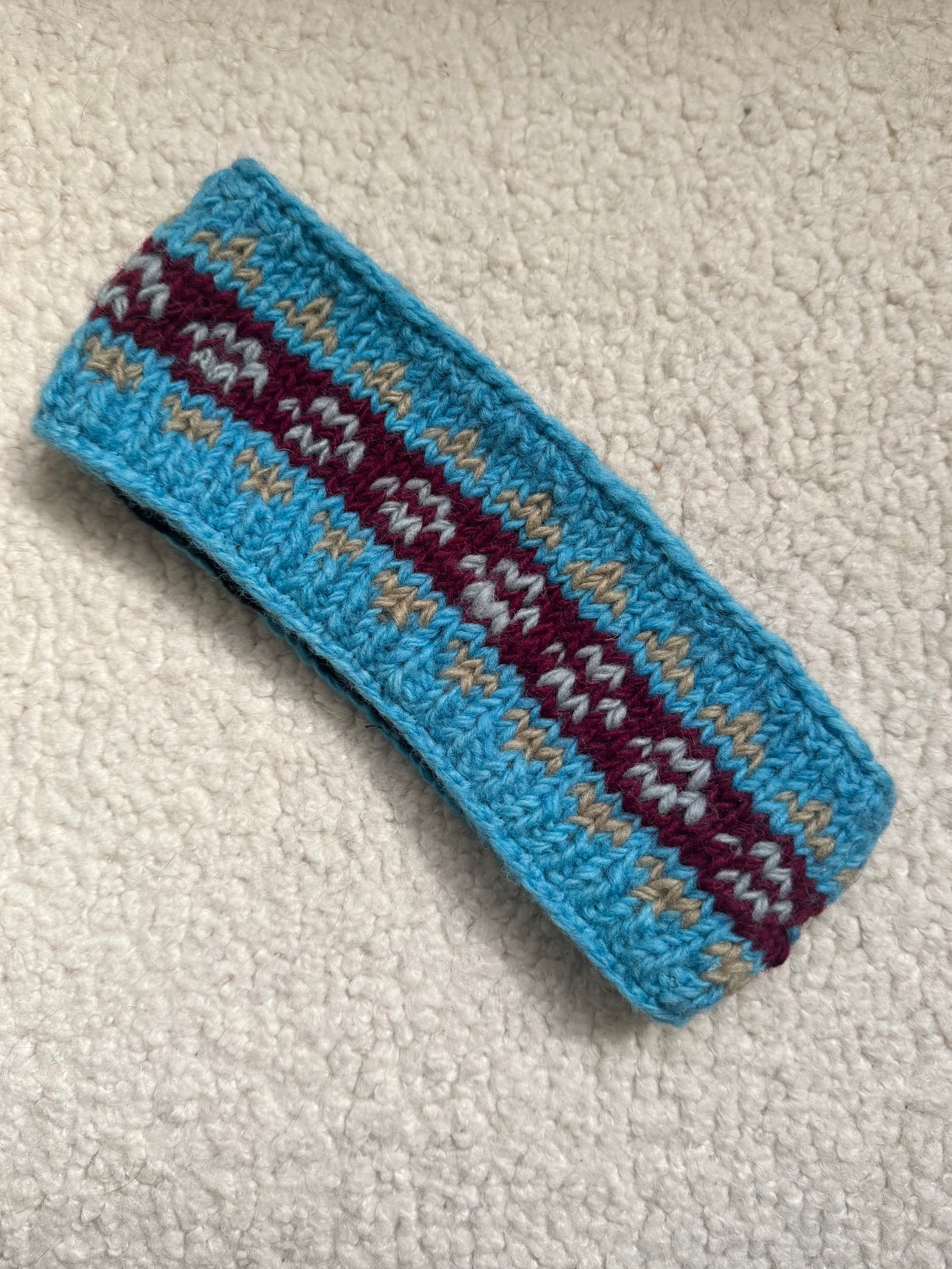 Hand Knit Wool Ear Warmer Headband – Fleece Lined, One of a Kind, Handmade in Nepal
