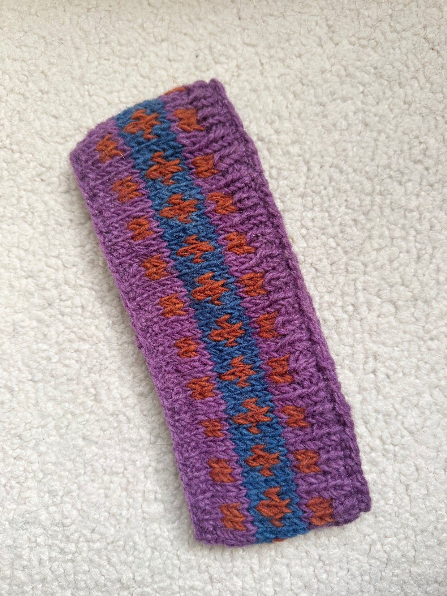 Hand Knit Wool Ear Warmer Headband – Fleece Lined, One of a Kind, Handmade in Nepal