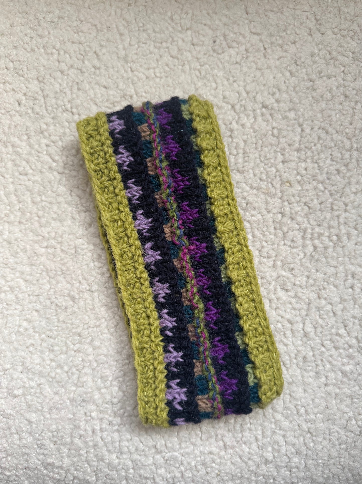 Hand Knit Wool Ear Warmer Headband – Fleece Lined, One of a Kind, Handmade in Nepal