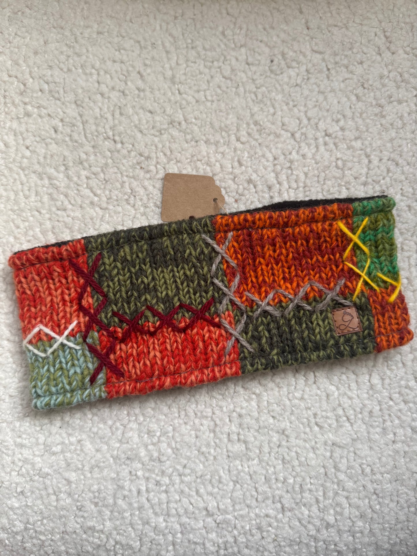 Hand Knit Floral Wool Ear Warmer – Embroidered Headband | Fleece Lined | One of a Kind | Made in Nepal