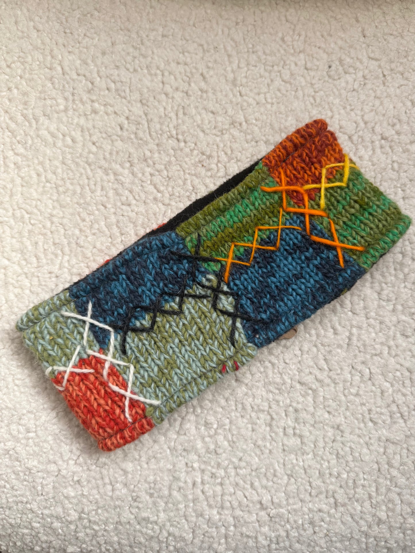 Hand Knit Floral Wool Ear Warmer – Embroidered Headband | Fleece Lined | One of a Kind | Made in Nepal