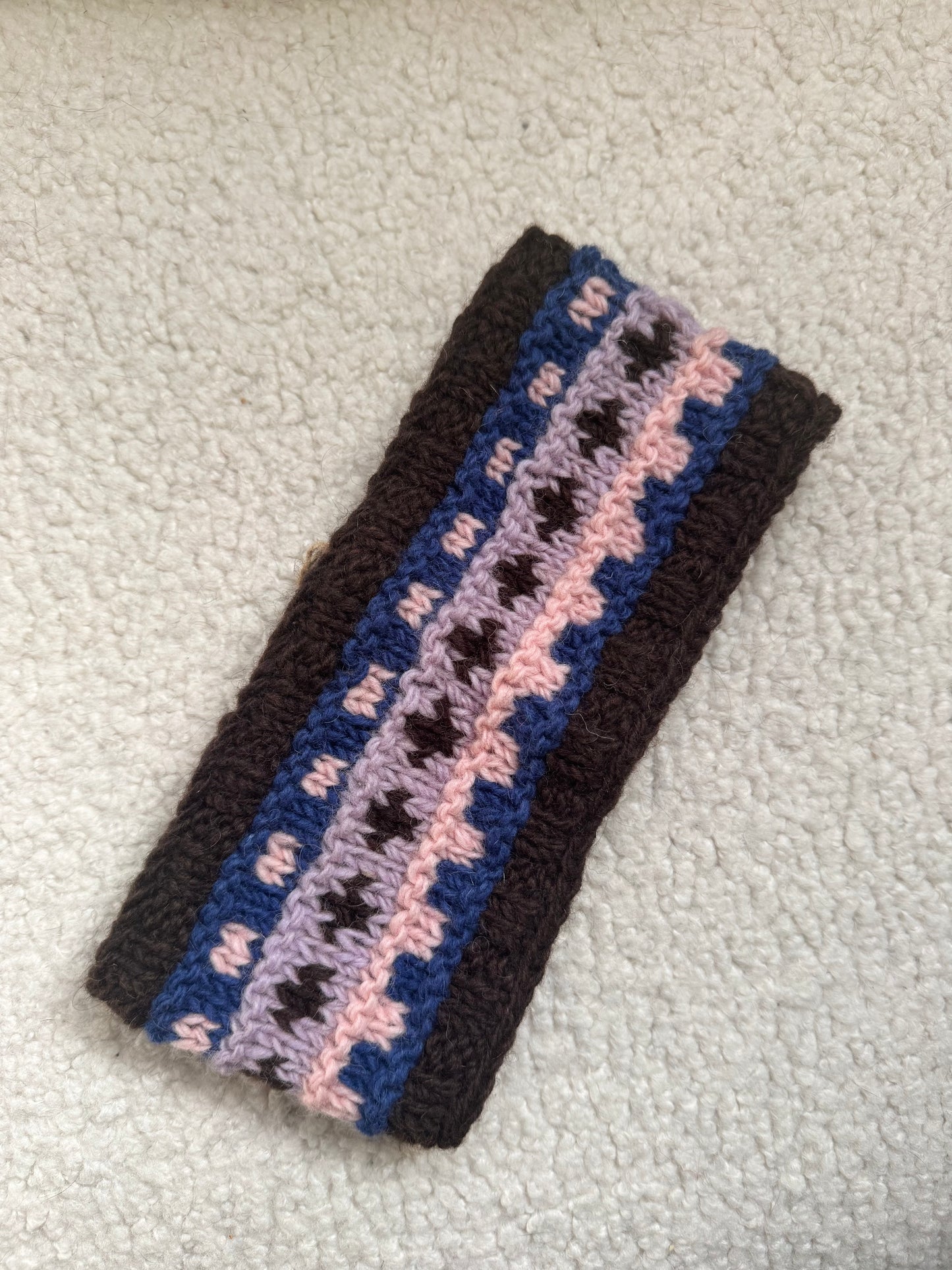 Hand Knit Wool Ear Warmer Headband – Fleece Lined, One of a Kind, Handmade in Nepal