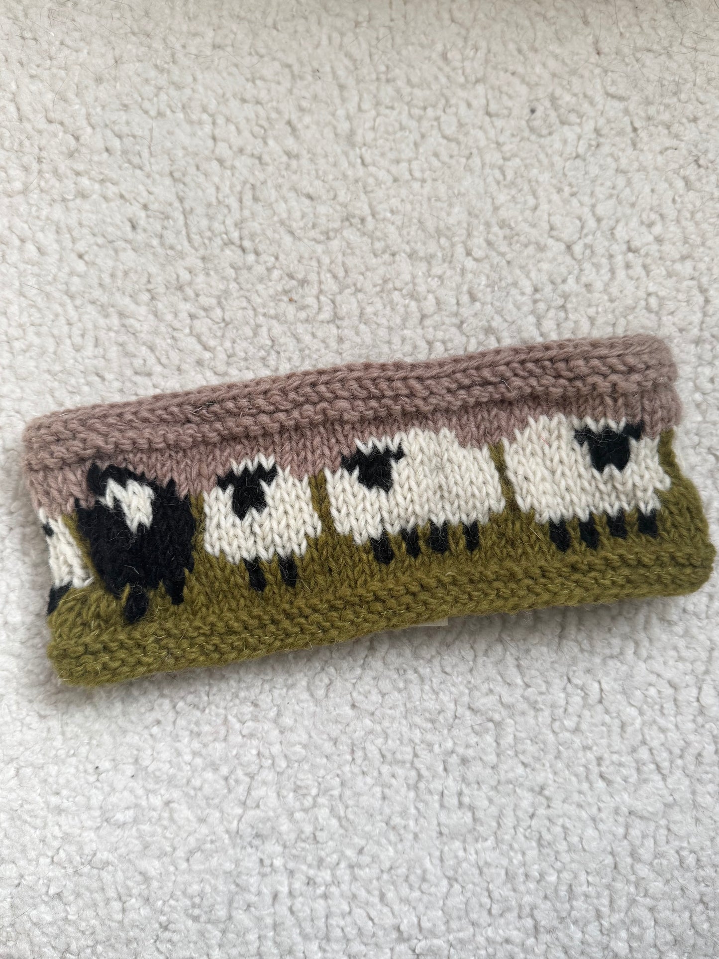 Hand Knit Wool Ear Warmer – Folk Sheepl Pattern | Fleece Lined | One of a Kind | Made in Nepal