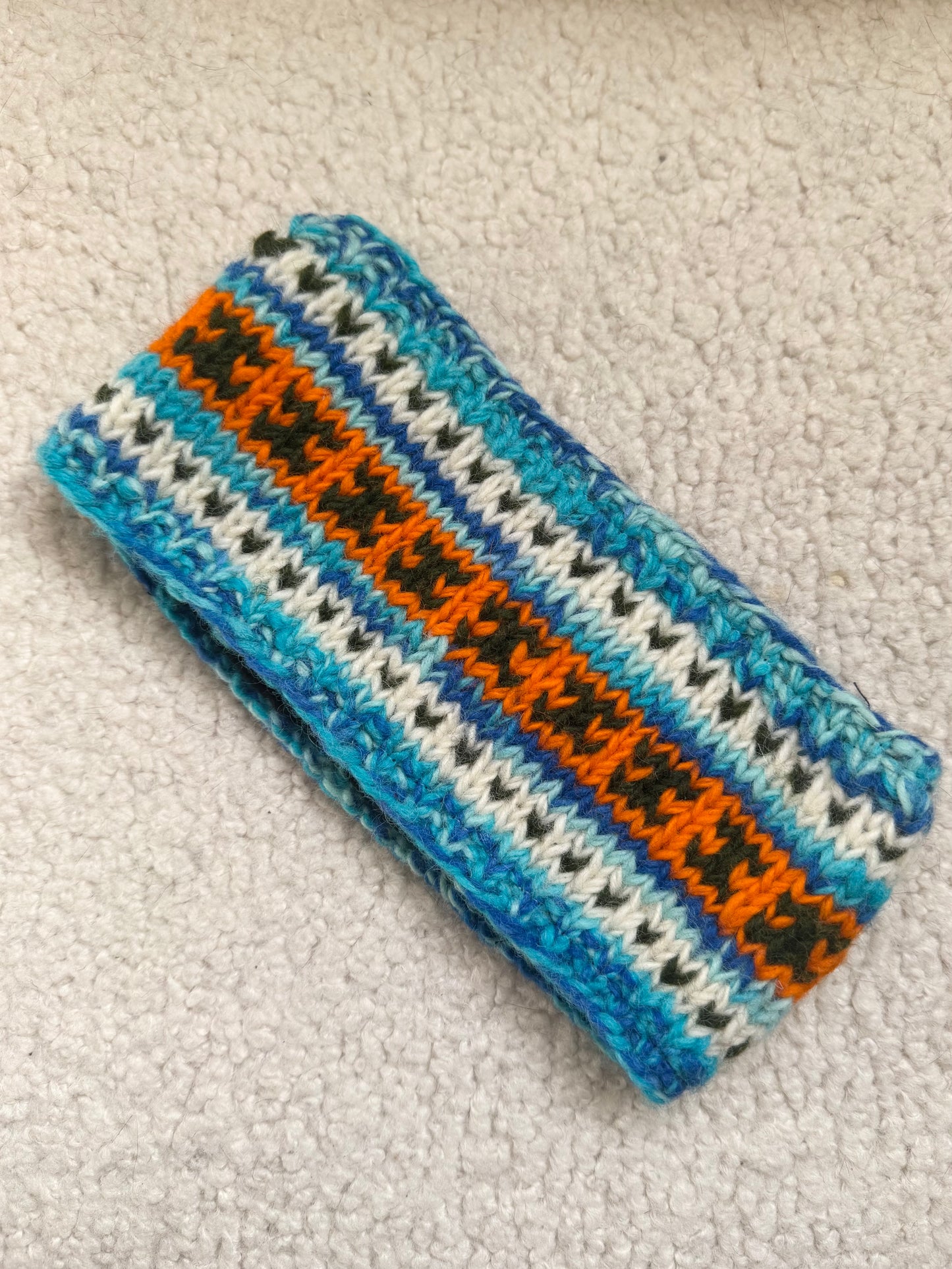 Hand Knit Wool Ear Warmer Headband – Fleece Lined, One of a Kind, Handmade in Nepal