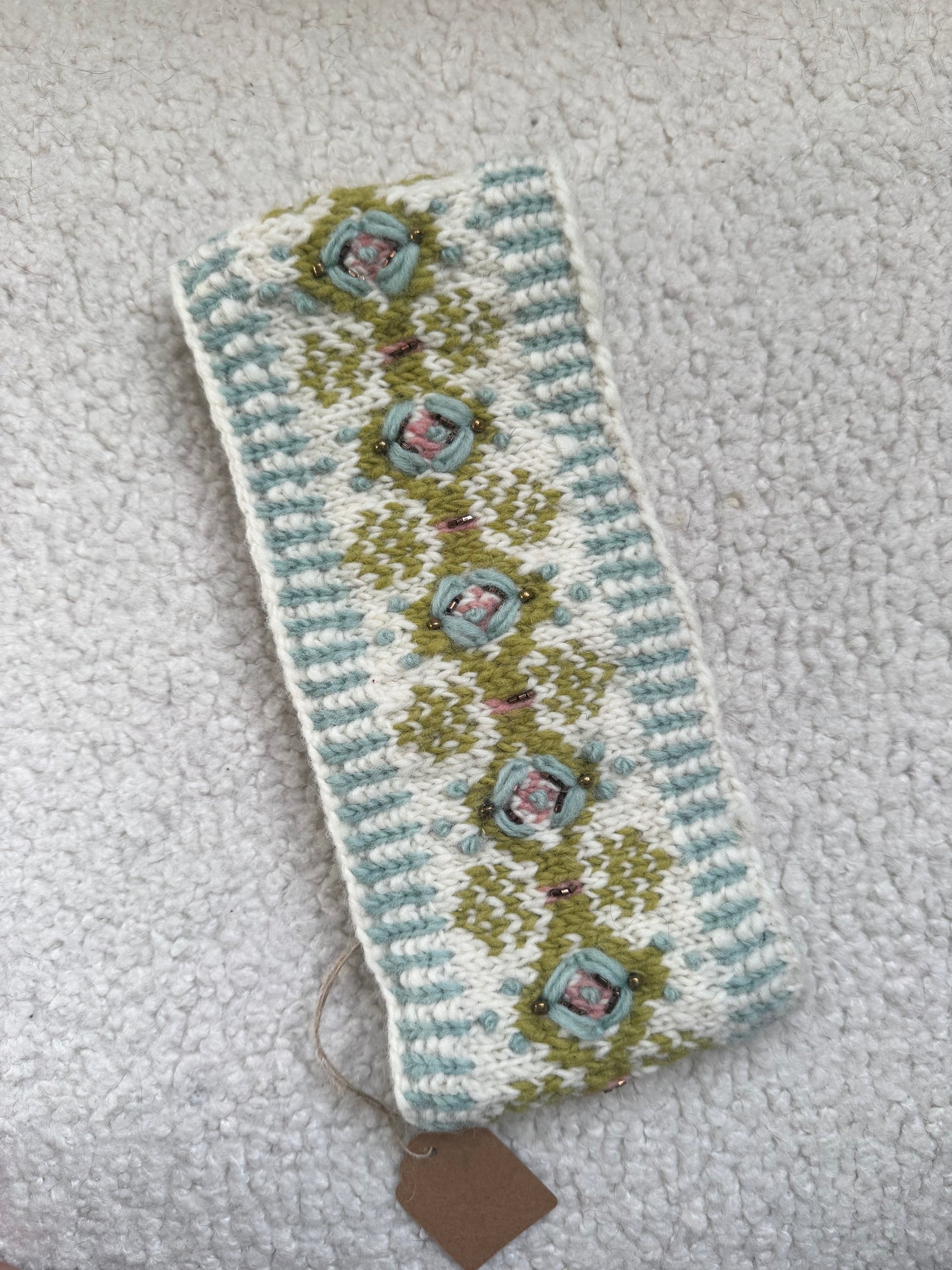 Hand Knit Floral Wool Ear Warmer – Embroidered Headband | Fleece Lined | One of a Kind | Made in Nepal