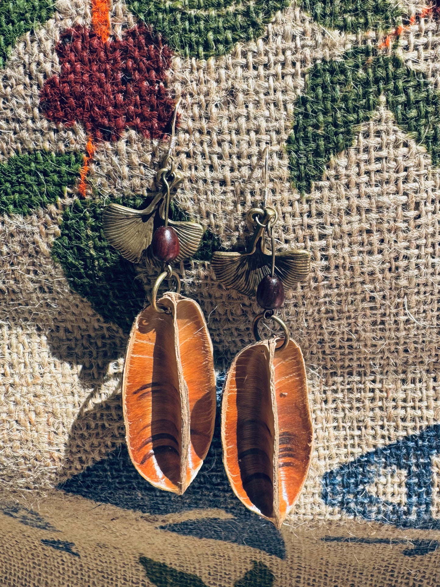 “Sisal Bloom” Drop Earrings – Sisal Fruit & Blood Sandalwood Bead
